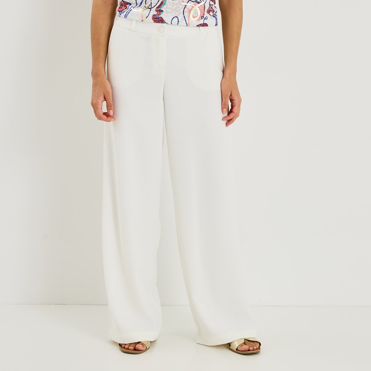 Pantalon fluide taille élastiquée blanc cassé ecru, GRAIN DE MALICE