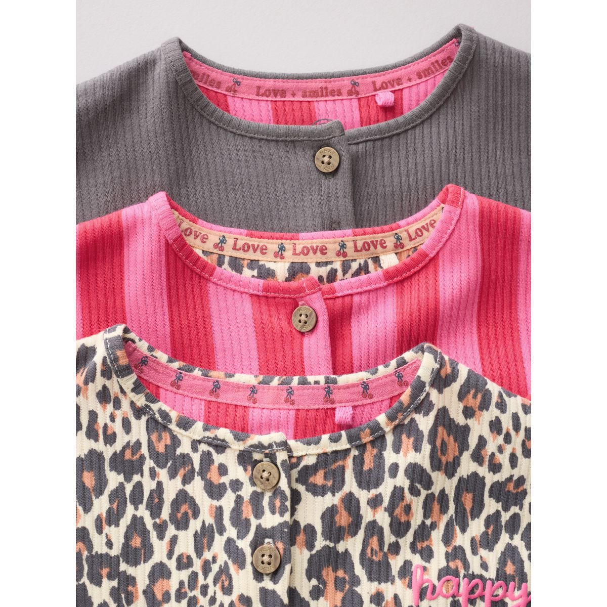Combinaison bébé en jersey, lot de 3 bouton rose et imprimé léopard, NEXT