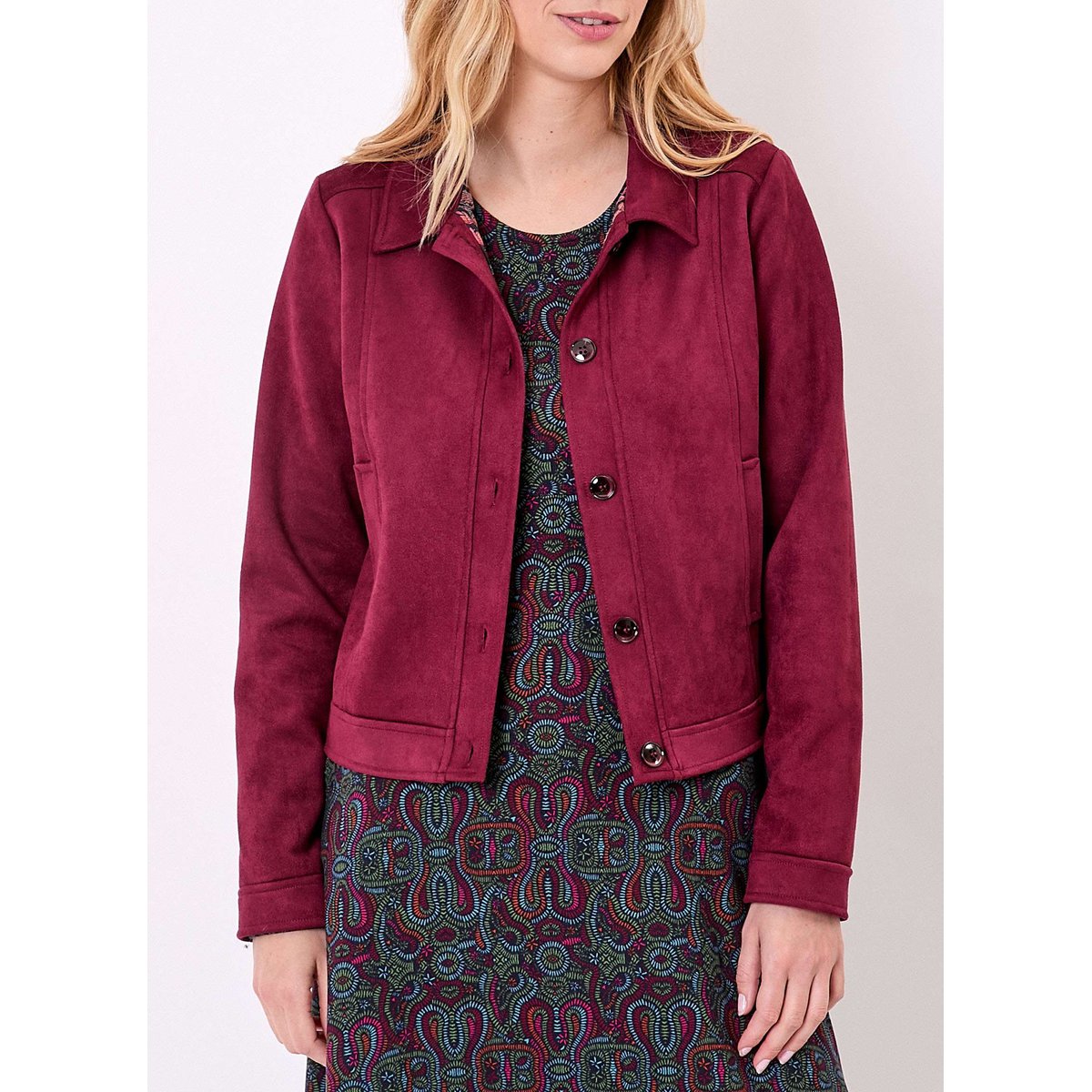 Veste courte suédine doublée AJDA rouge bordeaux ajda, LA FIANCÉE