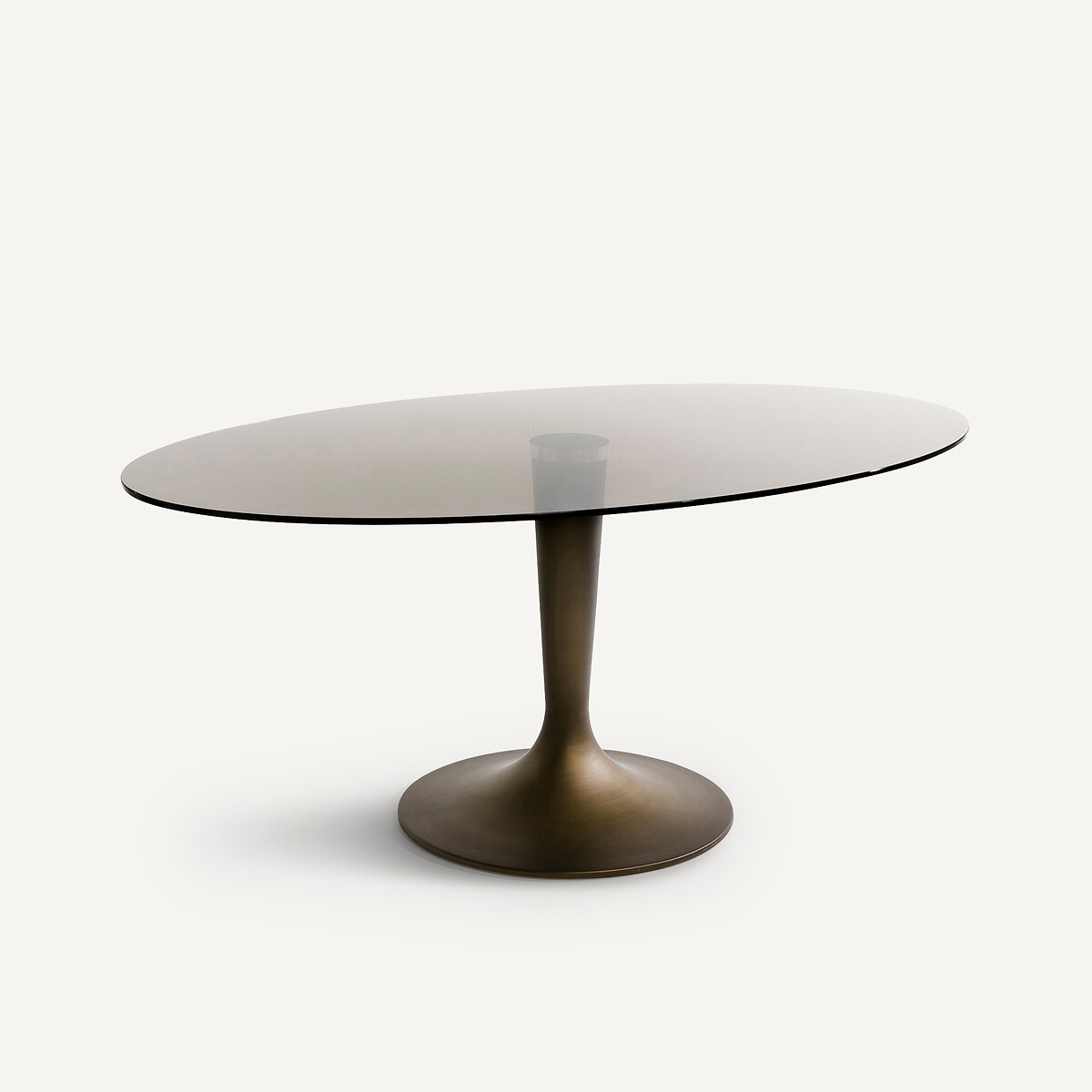 Table avec plateau forme ellipse en verre fumé, 6 couverts, SEONA verre fumé, AM.PM