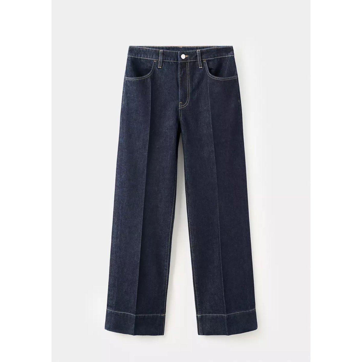 Jean droit revers couture bleu foncé, MANGO