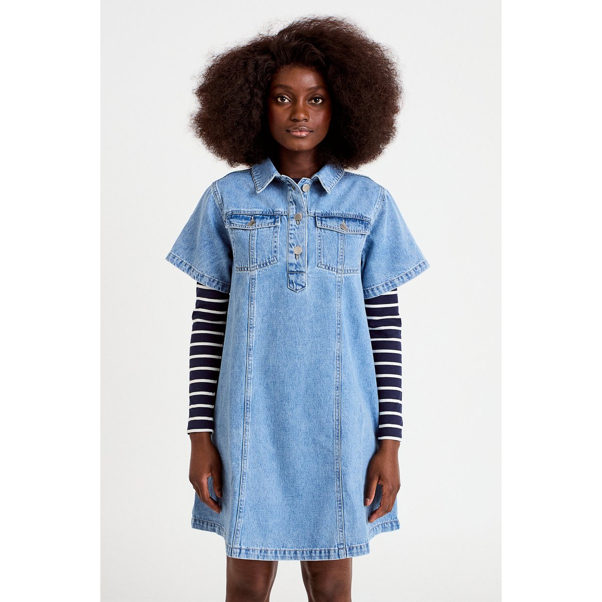 Robe droite en jean denim double stone, CACHE CACHE