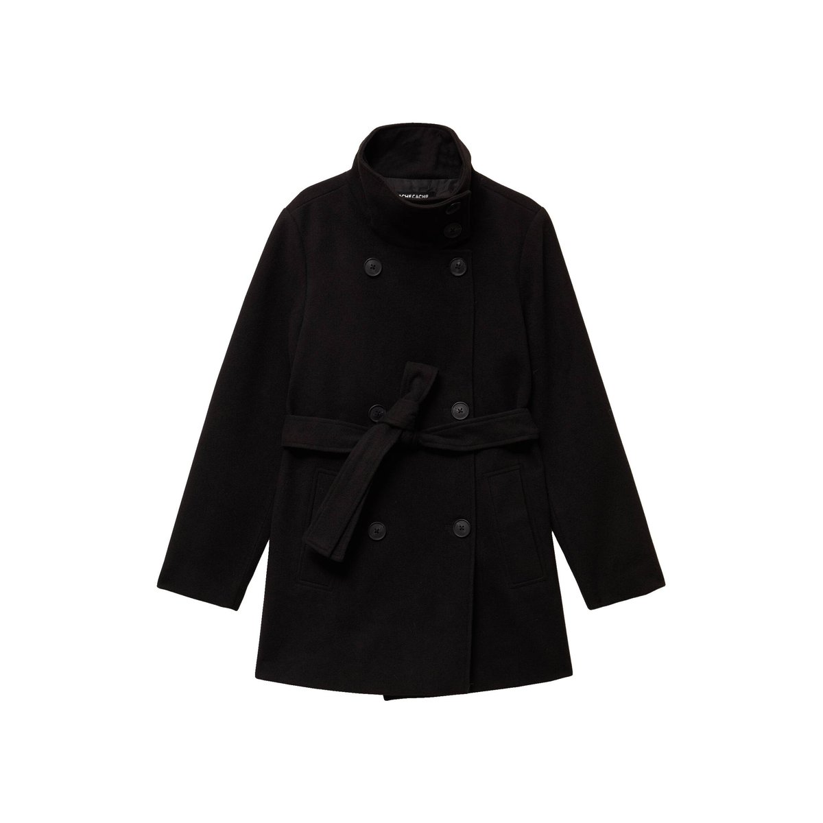 Manteau cintré mi-long col montant noir, CACHE CACHE