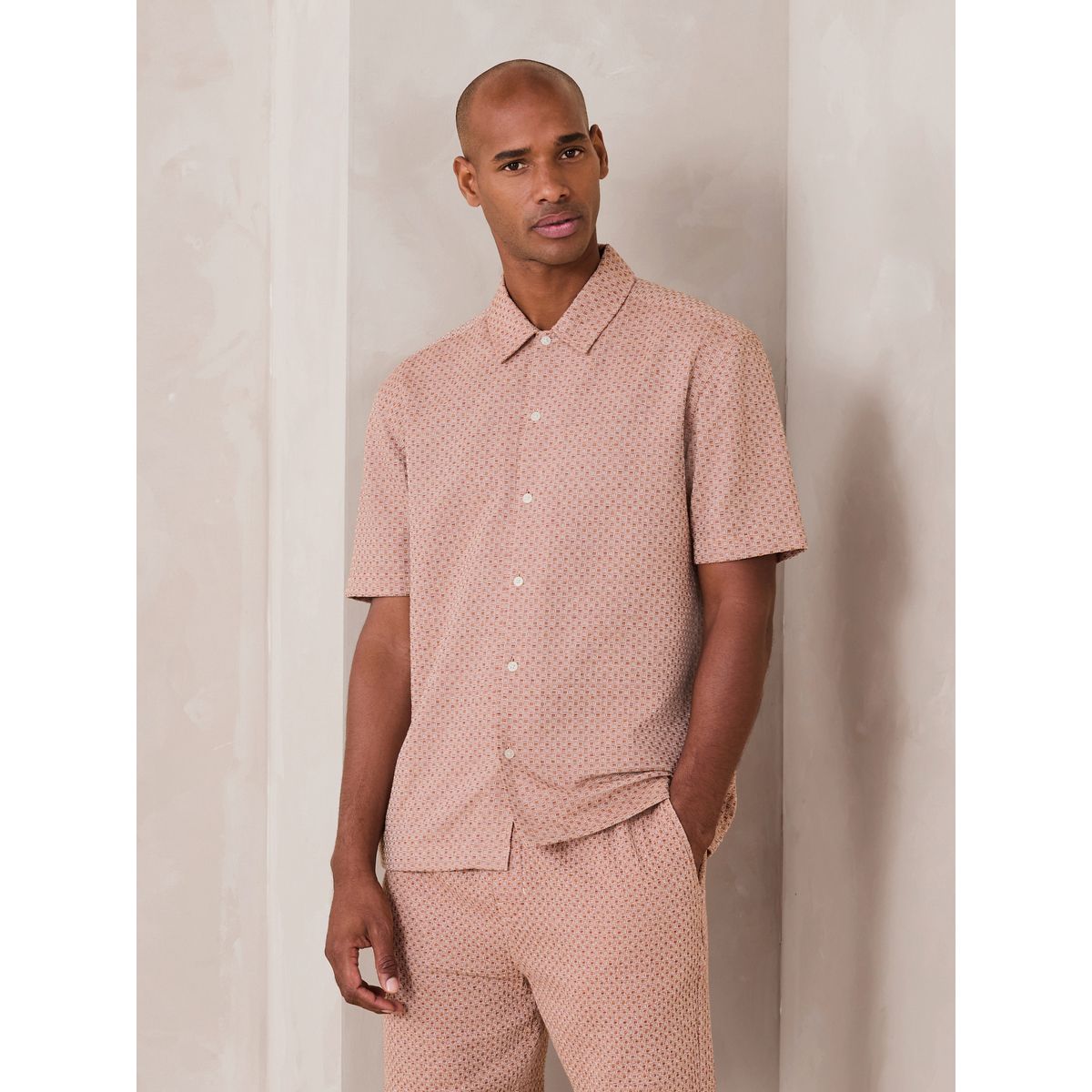Chemise à manches courtes en tissu gaufré marron rouille, NEXT