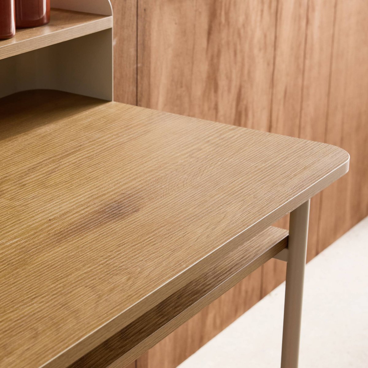 Bureau métal et décor bois 3 niches MOLTO beige, SWEEEK