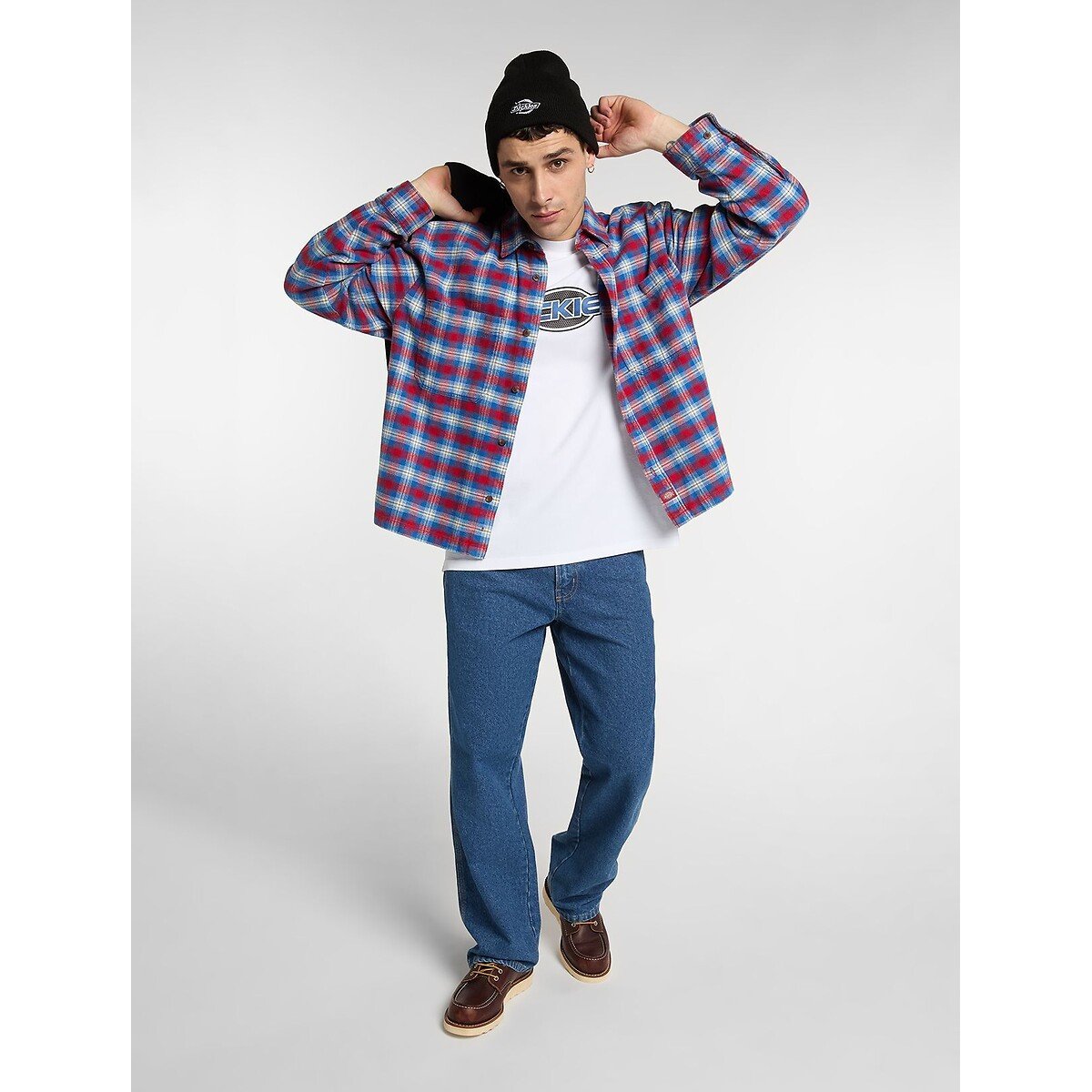 Chemise courte, en flanelle, JEROME rouge/bleu, DICKIES
