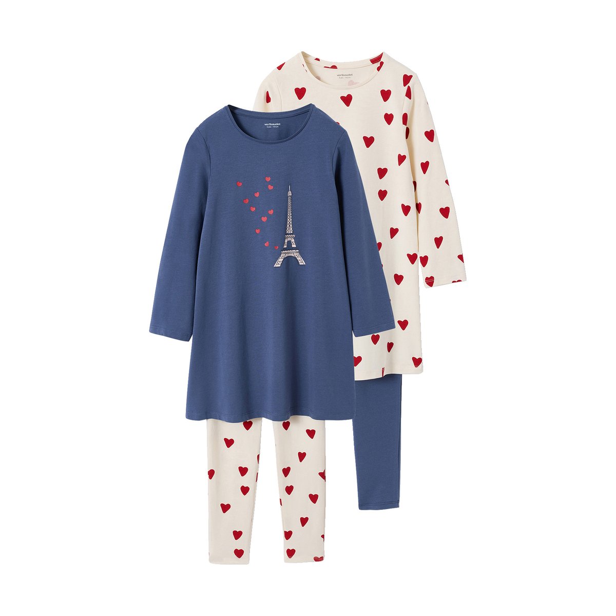 Lot de 2 chemises de nuit legging bleu, VERTBAUDET