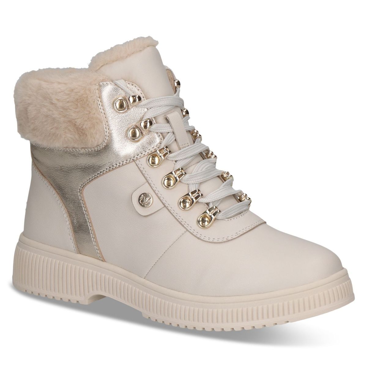 Bottine en cuir blanc nacré combiné, CAPRICE