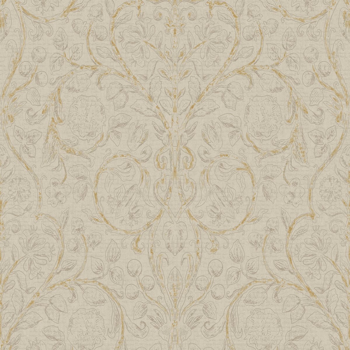 Papier peint Ornement entrelacs fleuri vintage gris, VTWONEN