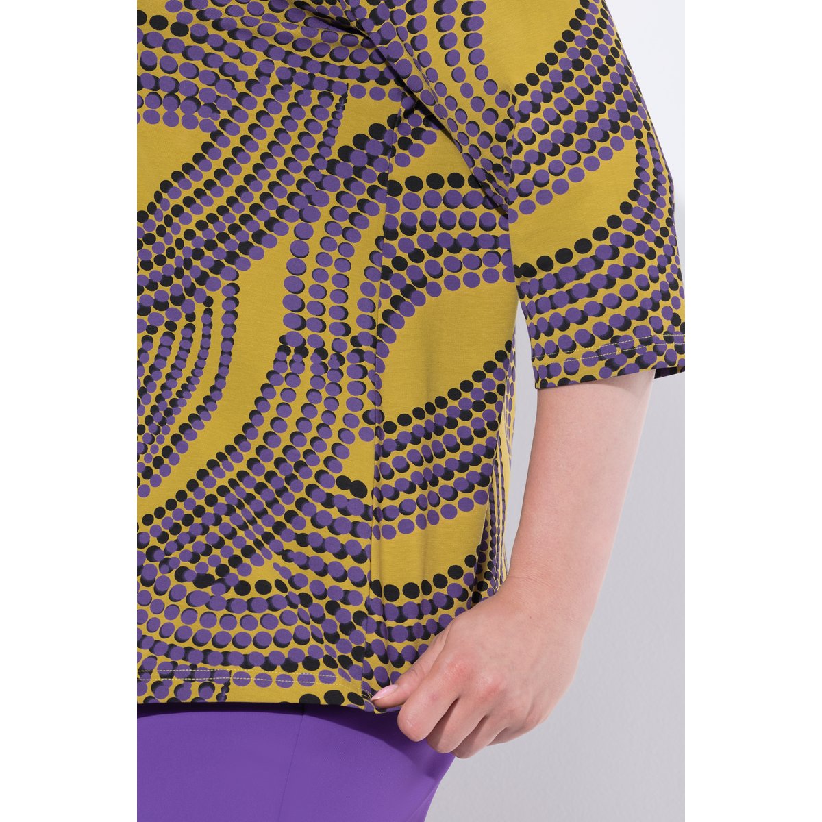 T-shirt à col jabot jaune vert clair, ULLA POPKEN