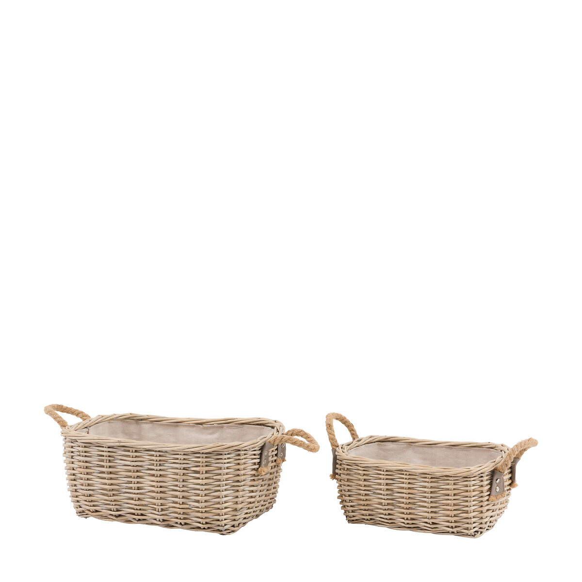 Set of 2 Eden Oval Baskets with Handle in Natural brown , ÉDITÉ