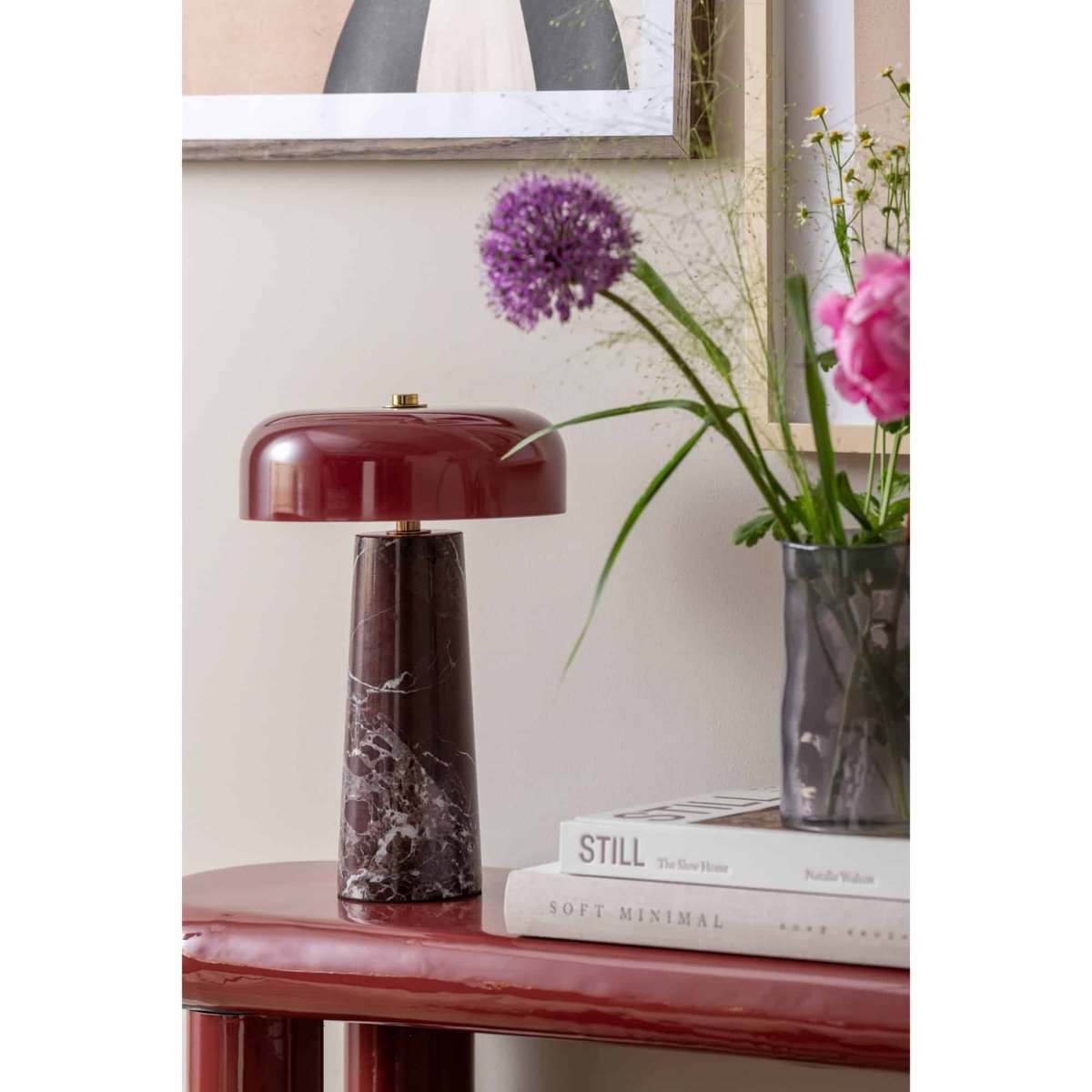 Lampe De Table Marbre LAZIO CONE rouge bordeaux, LEITMOTIV
