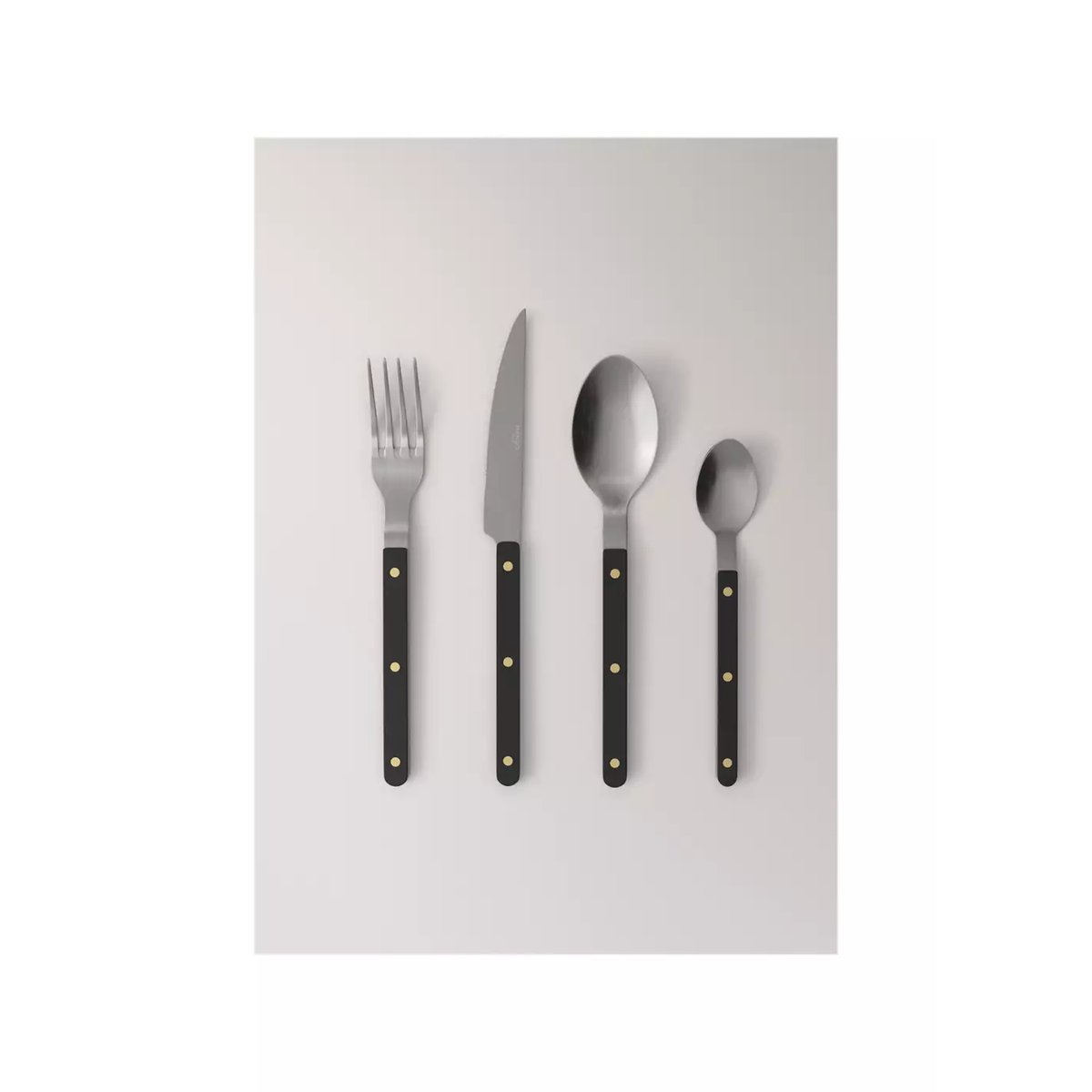 Ensemble de couverts 4 pièces en acier inoxydable à manche en résine noir, MANGO HOME