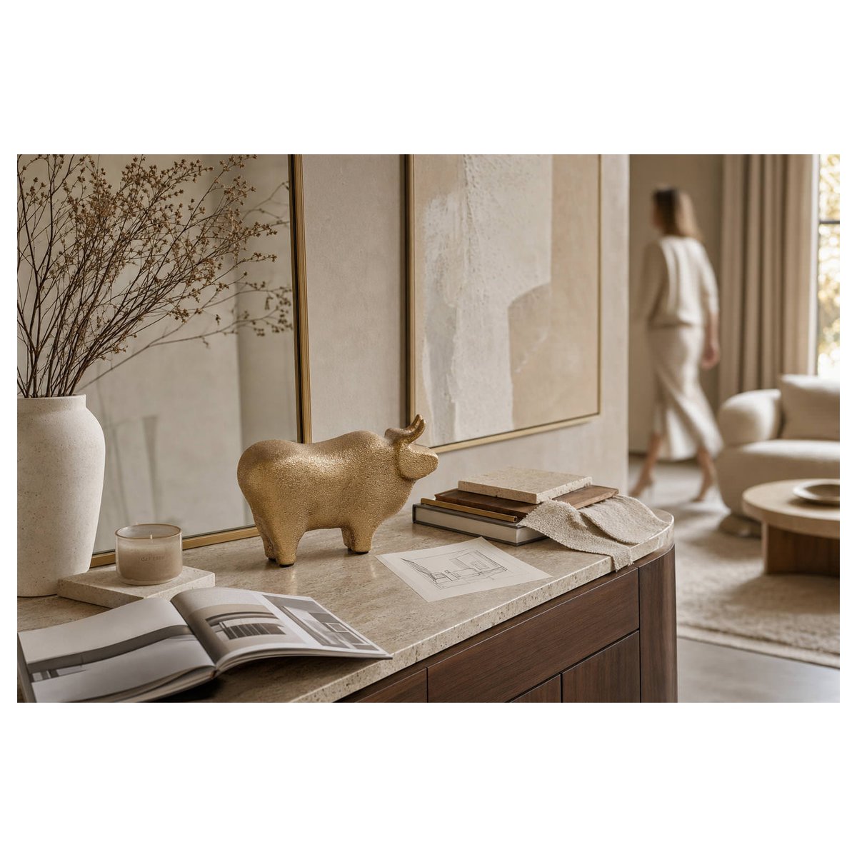 Figurine taureau sculpté, Style glamour doré, RECOLLECTION