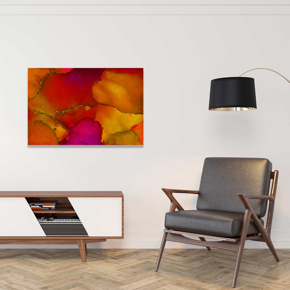 Tableau fragments orangés tableau alu dibond, HEXOA
