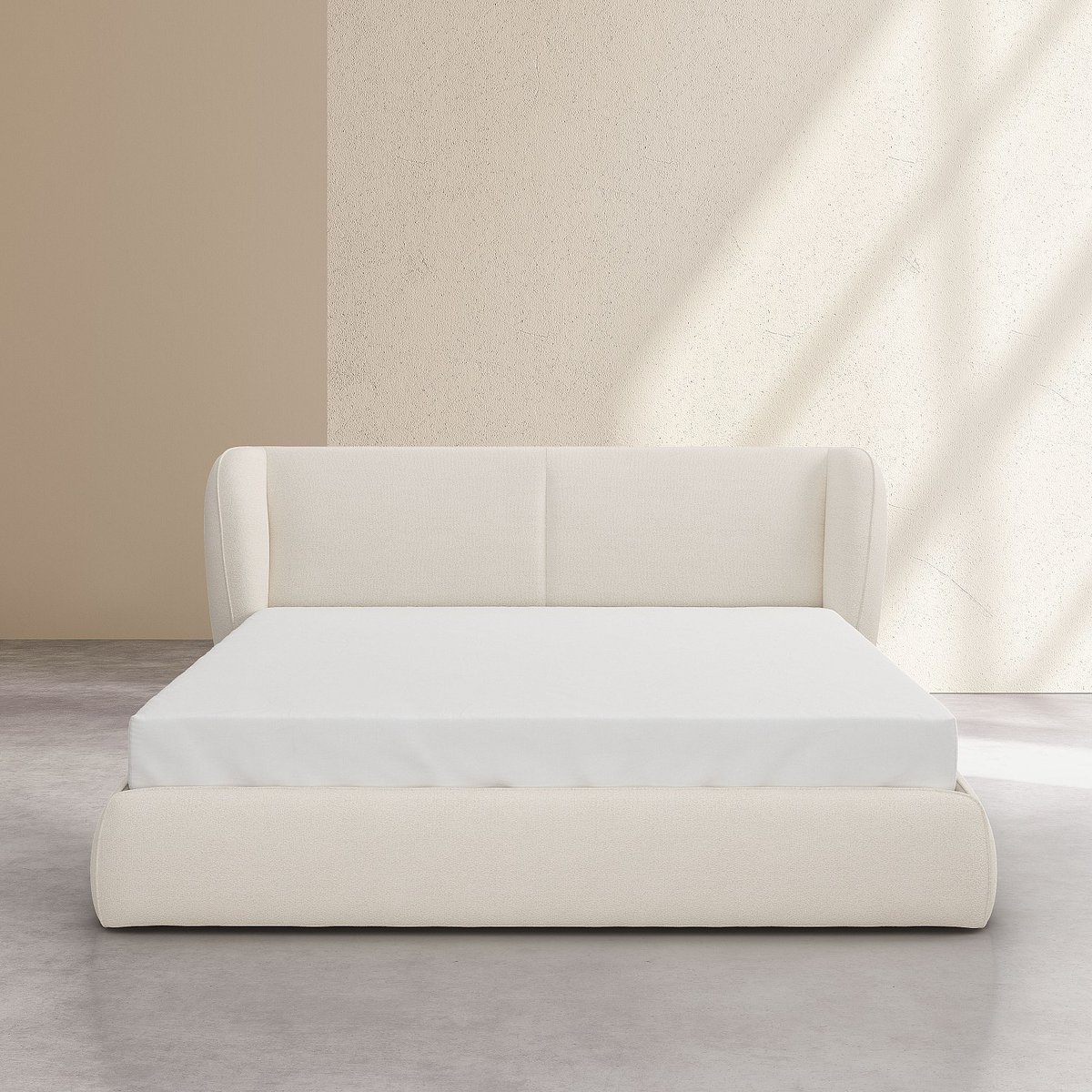 Lit coffre en tissu bouclette courte MALO beige, HABITAT