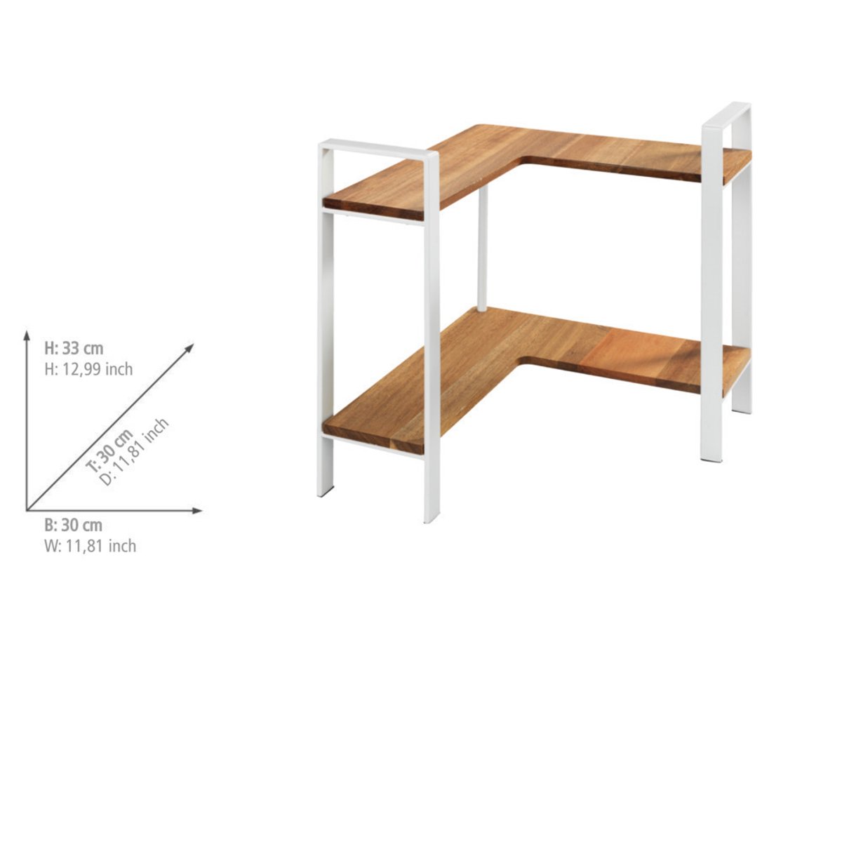 Etagère d'angle de cuisine, 2 niveaux LOUISA blanc et bois, WENKO