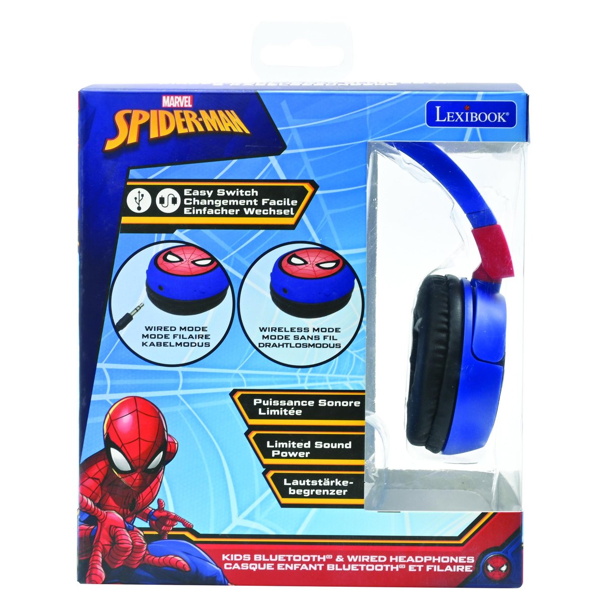 Casque 2 en 1 Bluetooth et Filaire SpiderMan bleu, LEXIBOOK