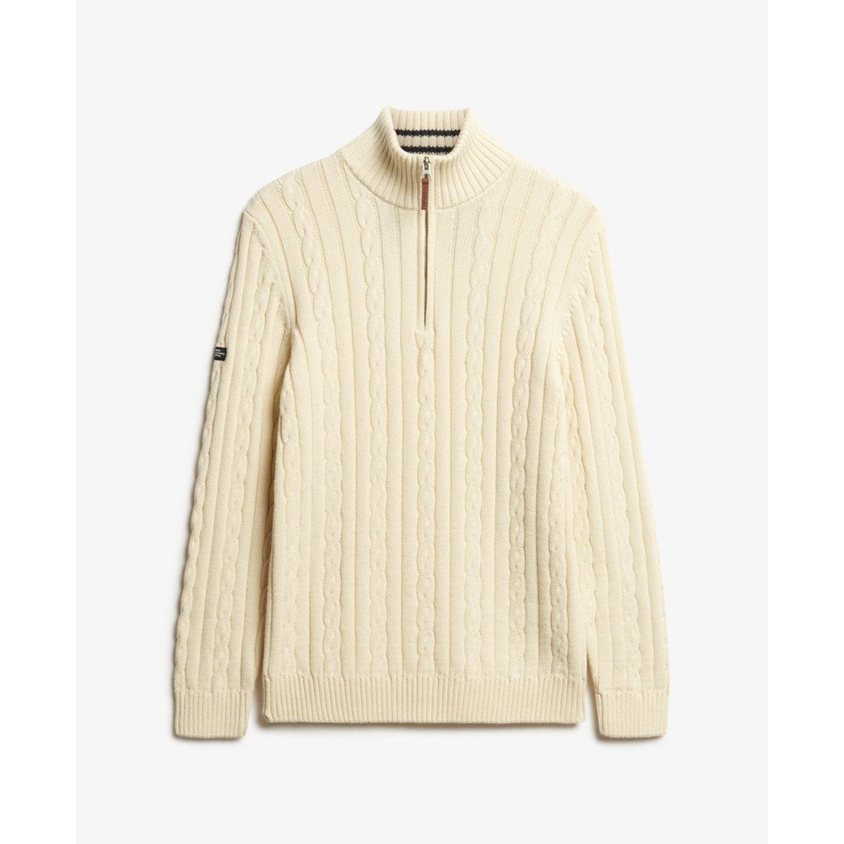 Pull en coton torsadé à col zippé Classic crème, SUPERDRY