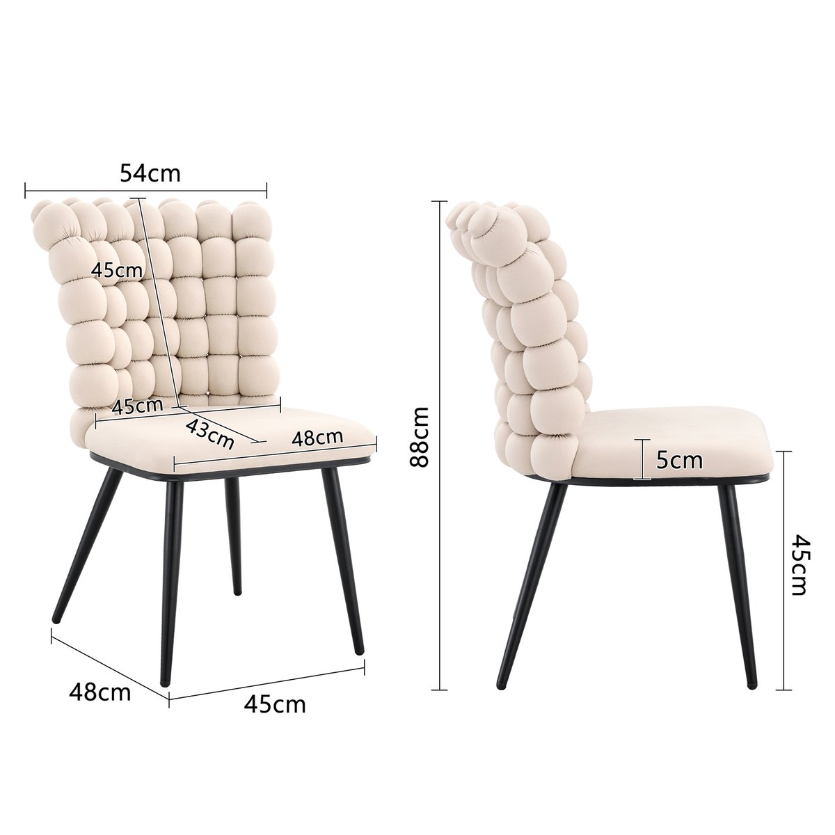 Lot de 4 chaises de salle à manger en velours avec pieds métal, BOBBI beige, MEUBLES COSY
