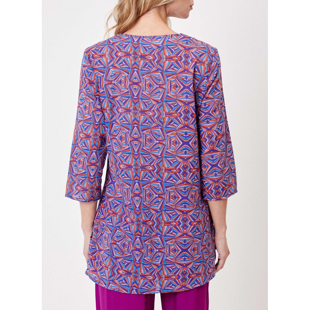 Tunique voile de coton bio imprimée LAURIE violet cobalt, LA FIANCÉE