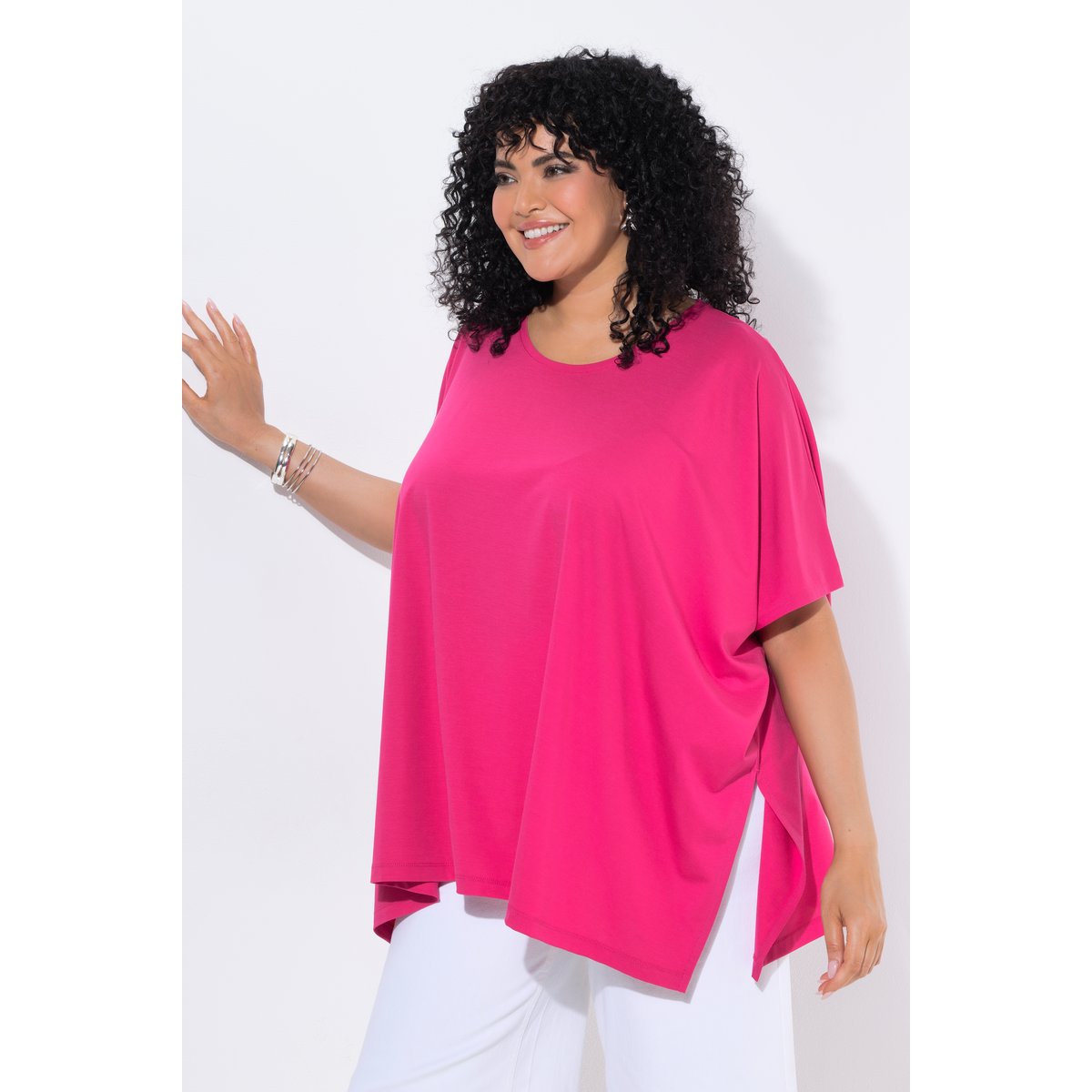 T-shirt, ourlet asymétrique, oversize rose vif, ULLA POPKEN