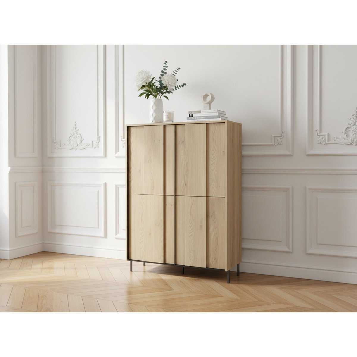 Buffet en panneaux de particules 4 portes 99 cm, TILIA chêne et noir, BOBOCHIC