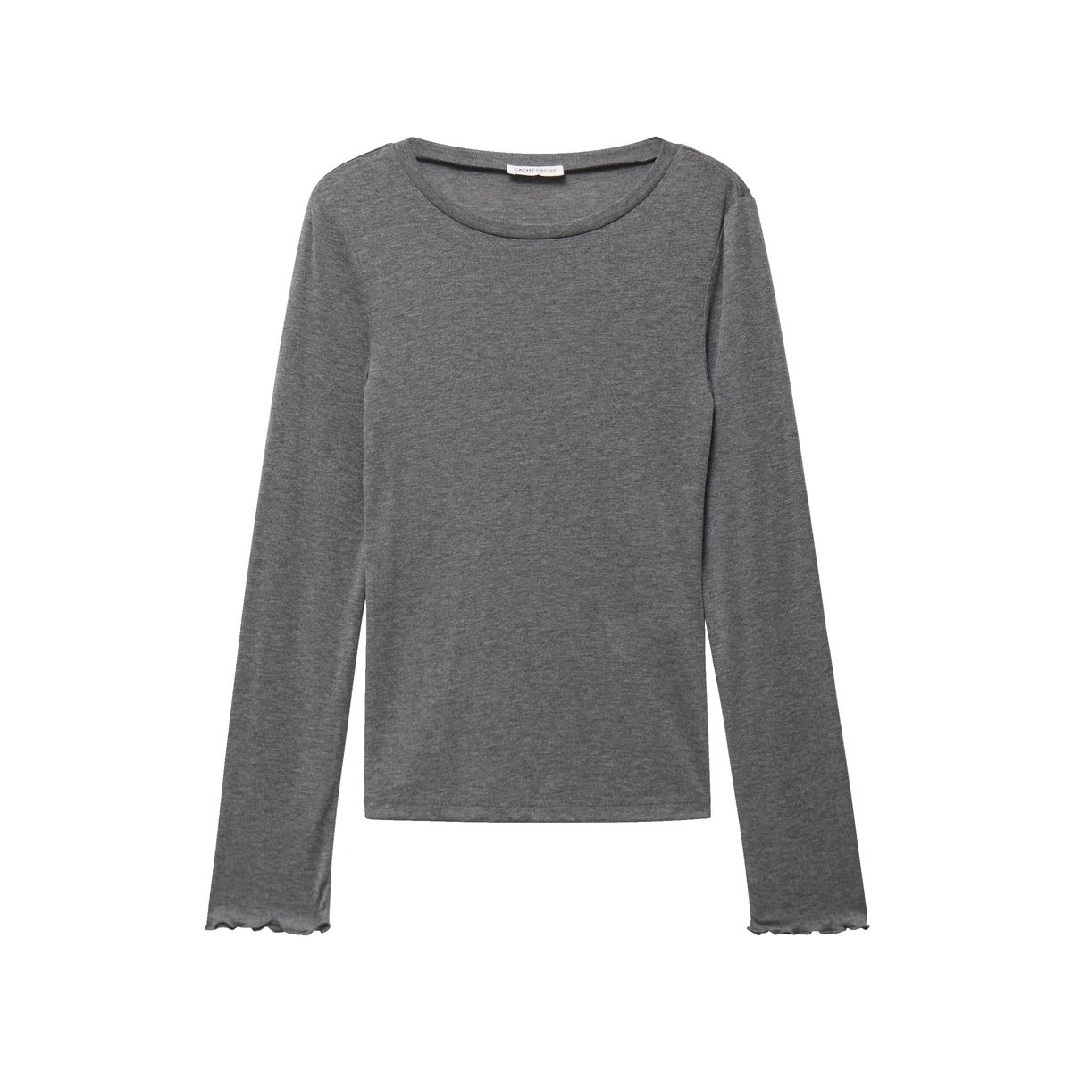 T-shirt ajusté col rond manches longues gris foncé, CACHE CACHE