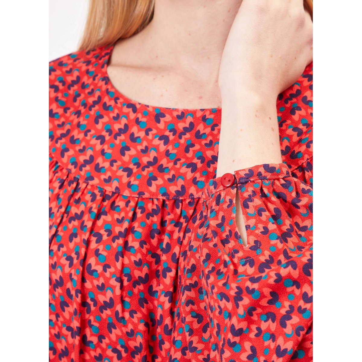 Blouse fluide imprimée MAEVA rouge, PRINCESSE NOMADE