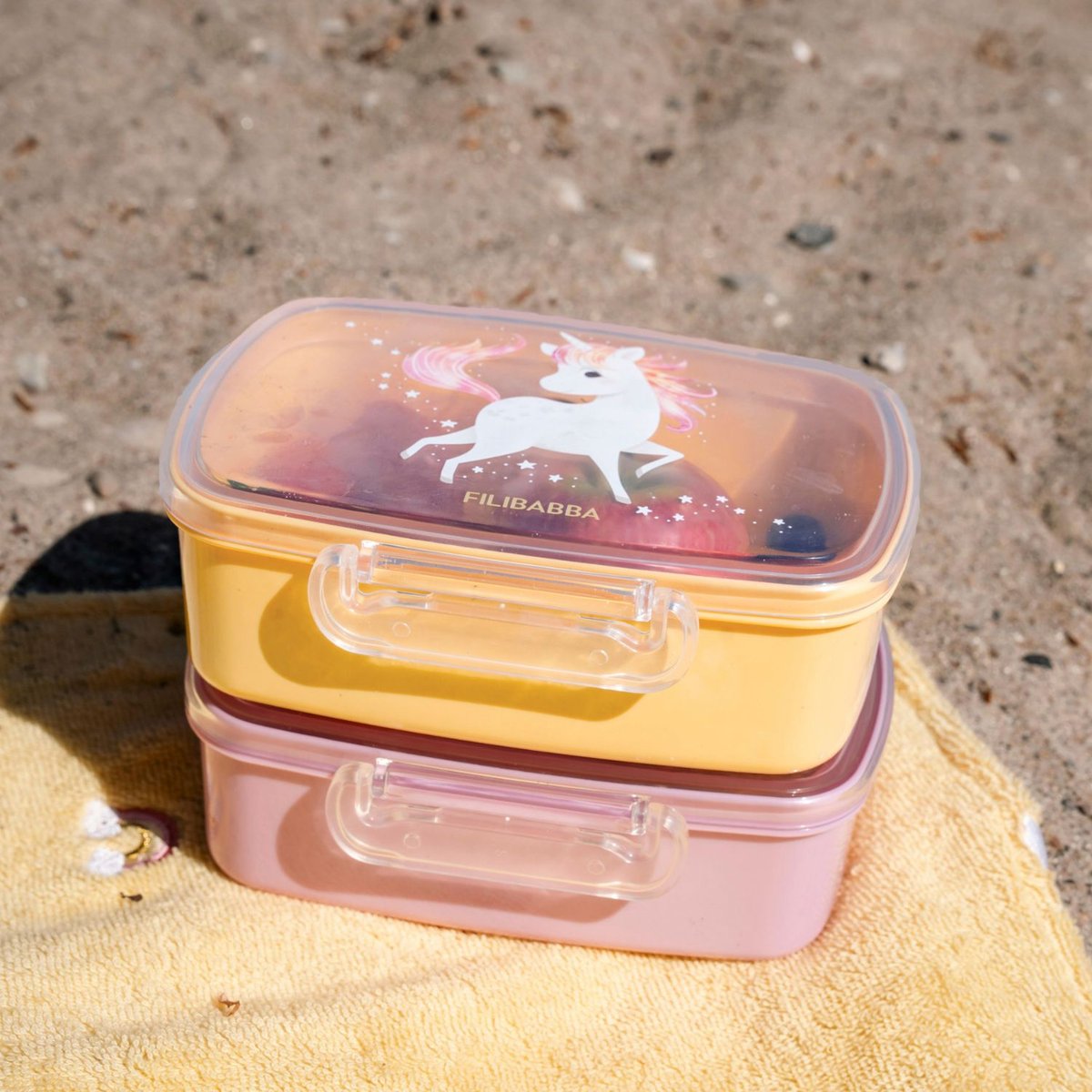 Lot de 2 lunch box jaune, rose, blanc, FILIBABBA