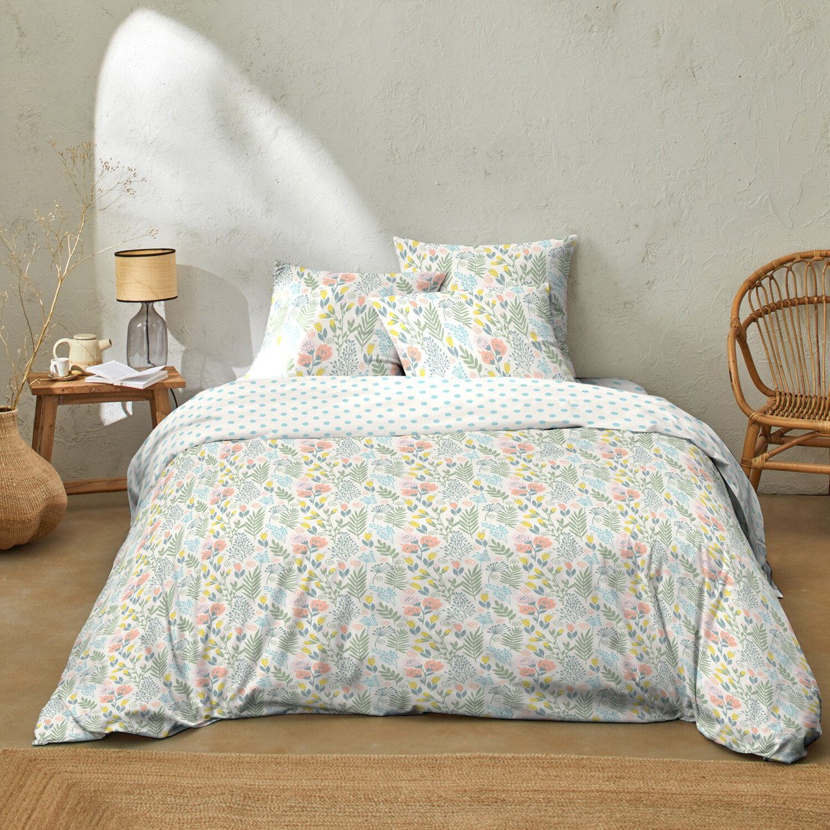 housse de couette avec taie(s) en coton, Lila Multico sauge, C DESIGN HOME TEXTILE