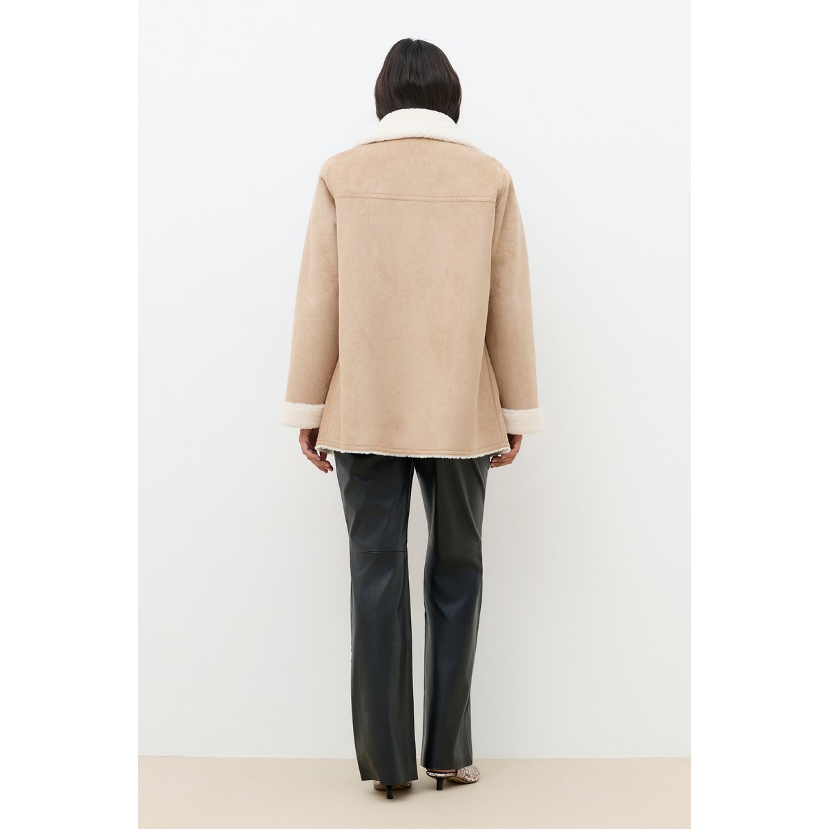 Manteau droit suédine GIVRE beige, CAROLL