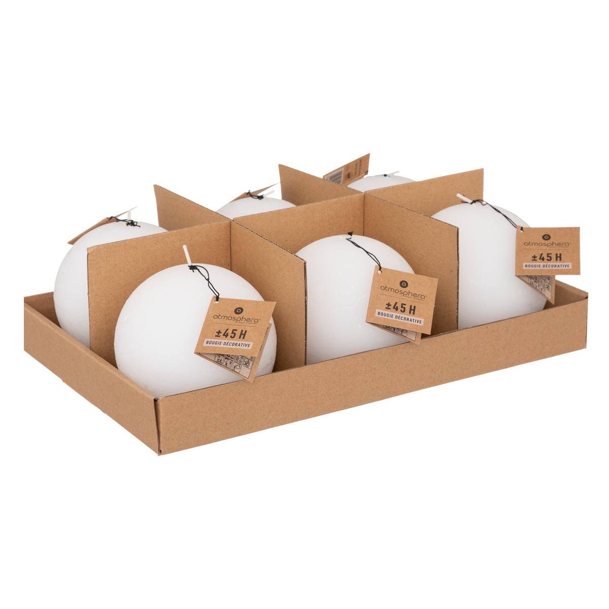 Bougie boule décorative rustique 445g OLIA blanc, ATMOSPHERA