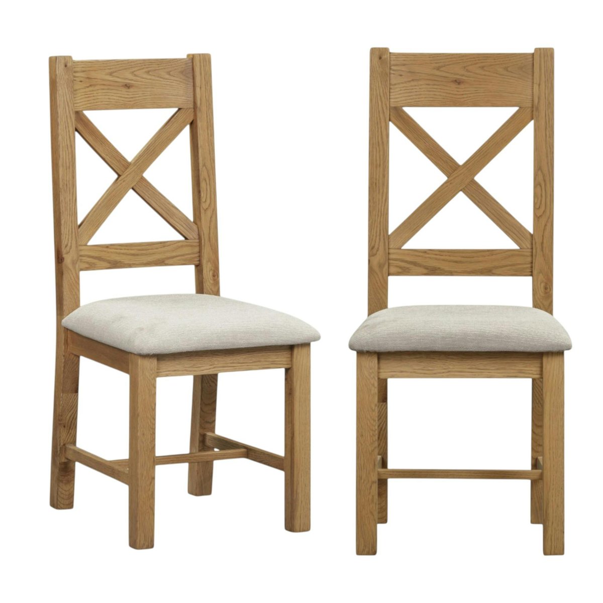Chaise bois et tissu dossier en croix (lot de 2) VALMONT bois naturel, PIER IMPORT