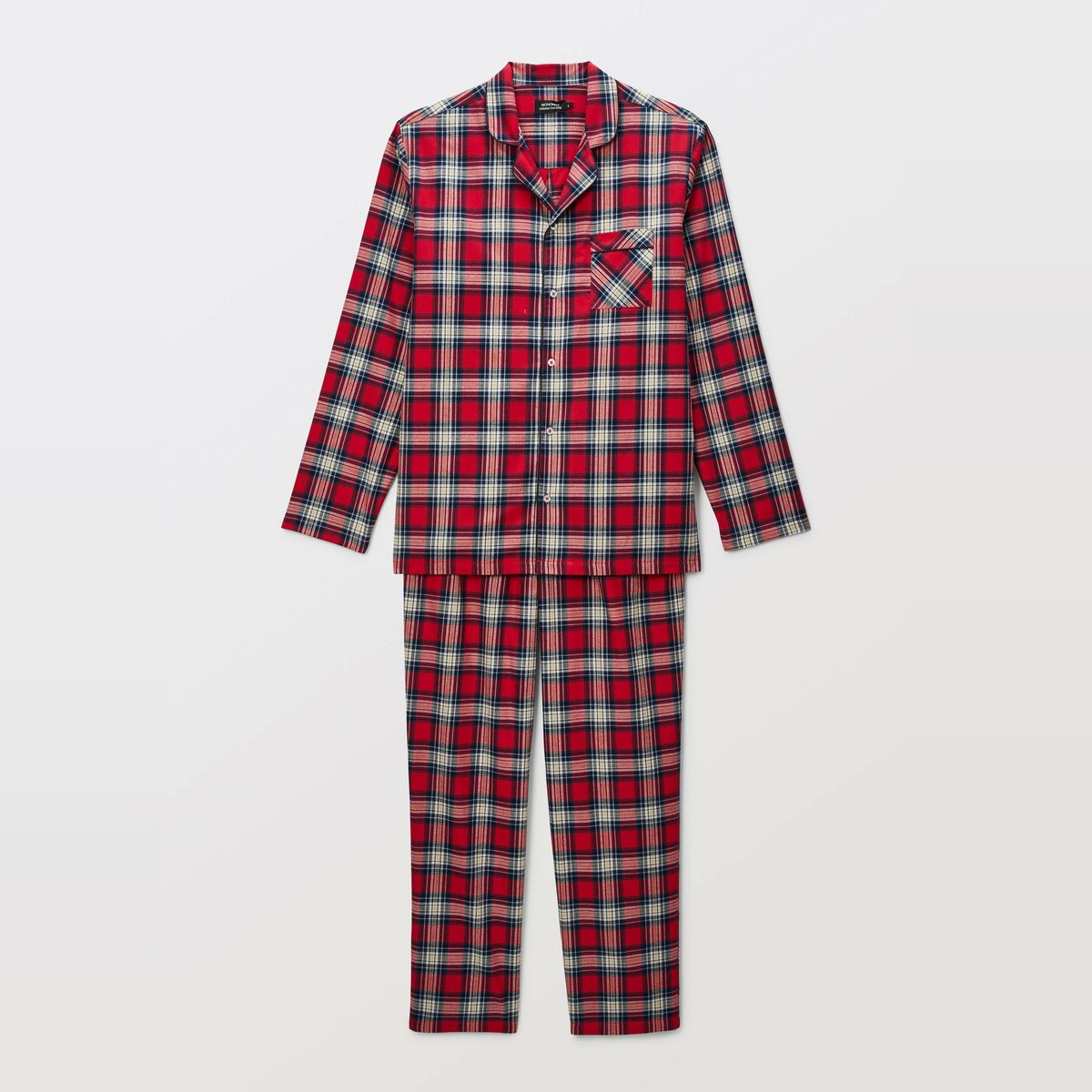 Pyjama manches longues et pantalon en flanelle. rouge, MONOPRIX