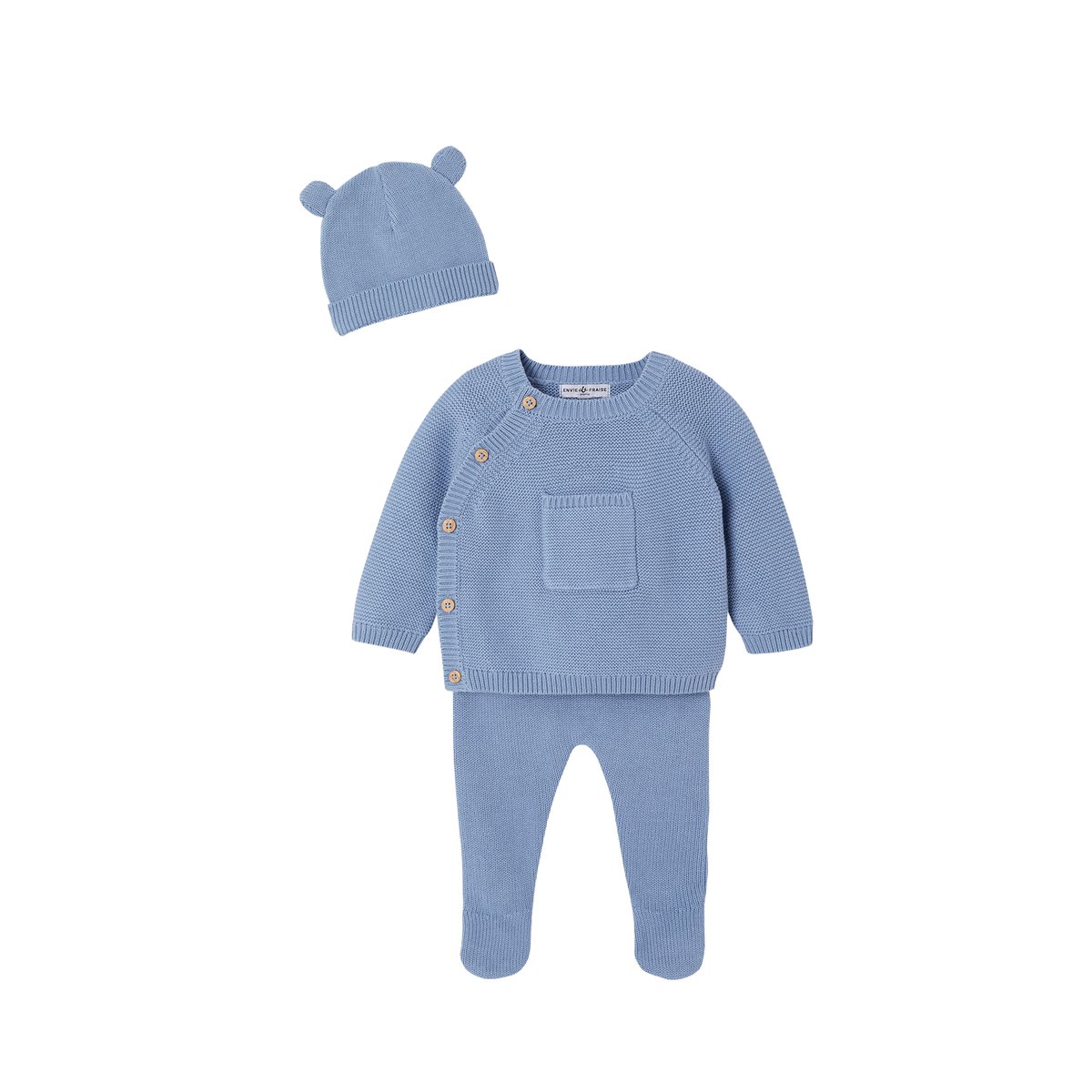 Ensemble naissance en tricot bleu glacier, ENVIE DE FRAISE
