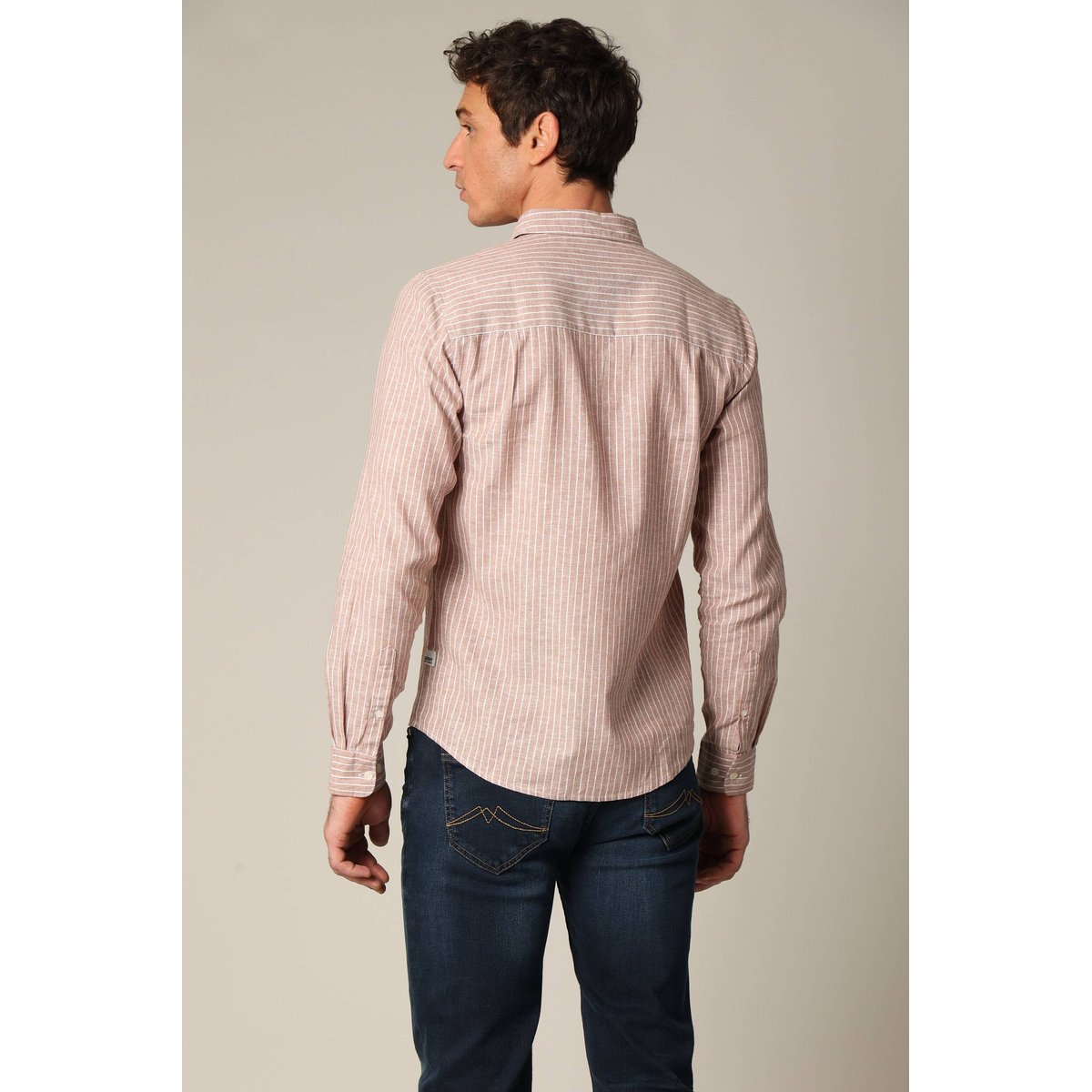 Chemise jacquard en lin à rayures fines et manches longues MYERS dust pink, DEELUXE