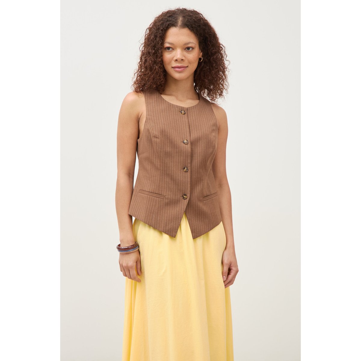 Gilet sans manches col rond doublé marron, BONOBO