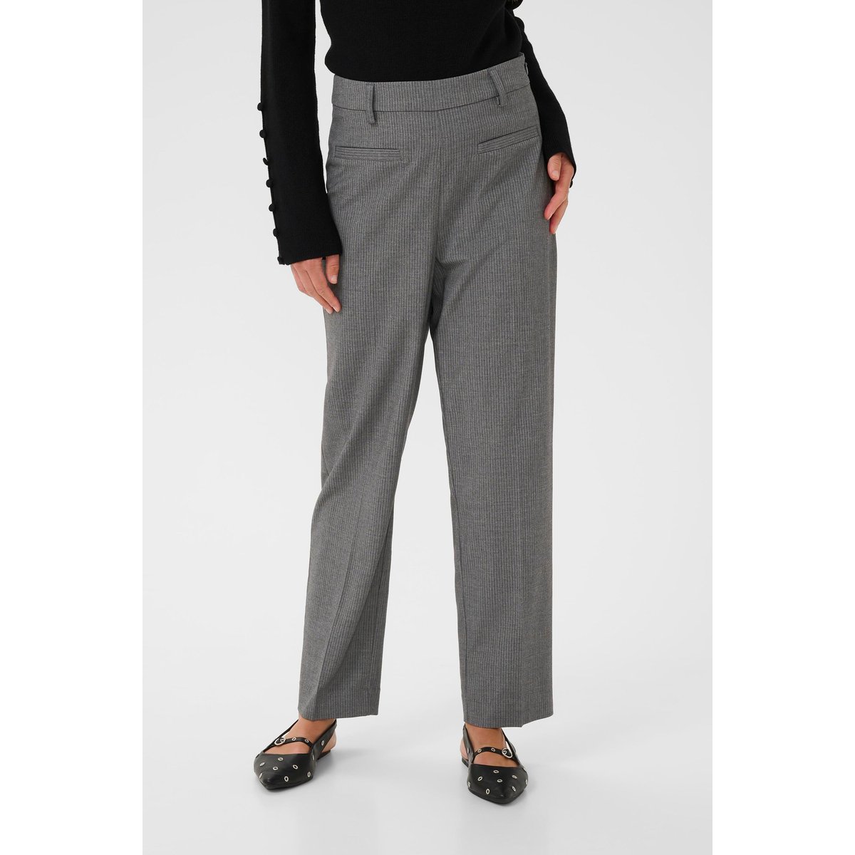 Pantalon de costume gris blanc grey melange / chalk stripe, KAFFE