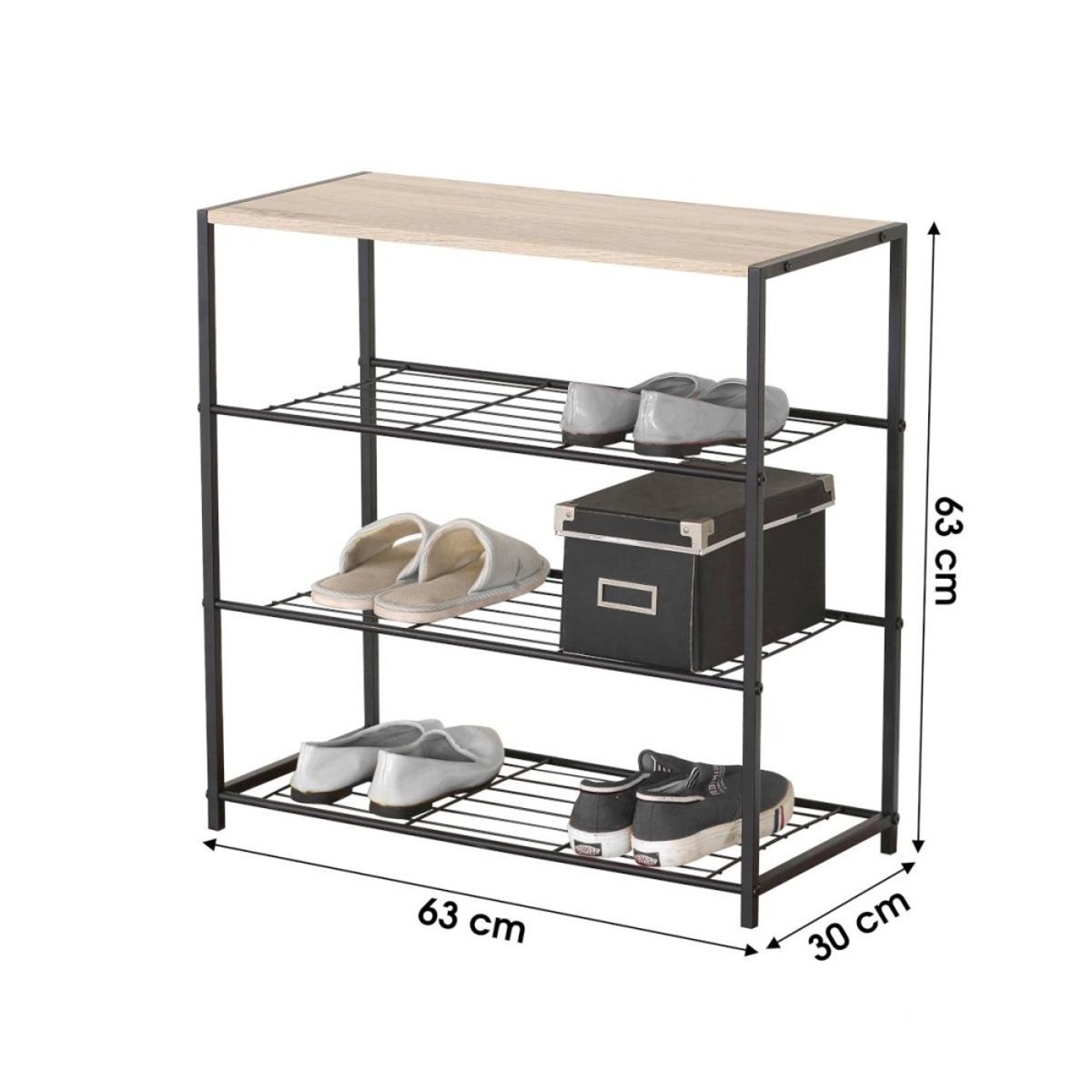 Etagère range chaussures 3 niveaux 63x30xh63 noir, DECORATIE