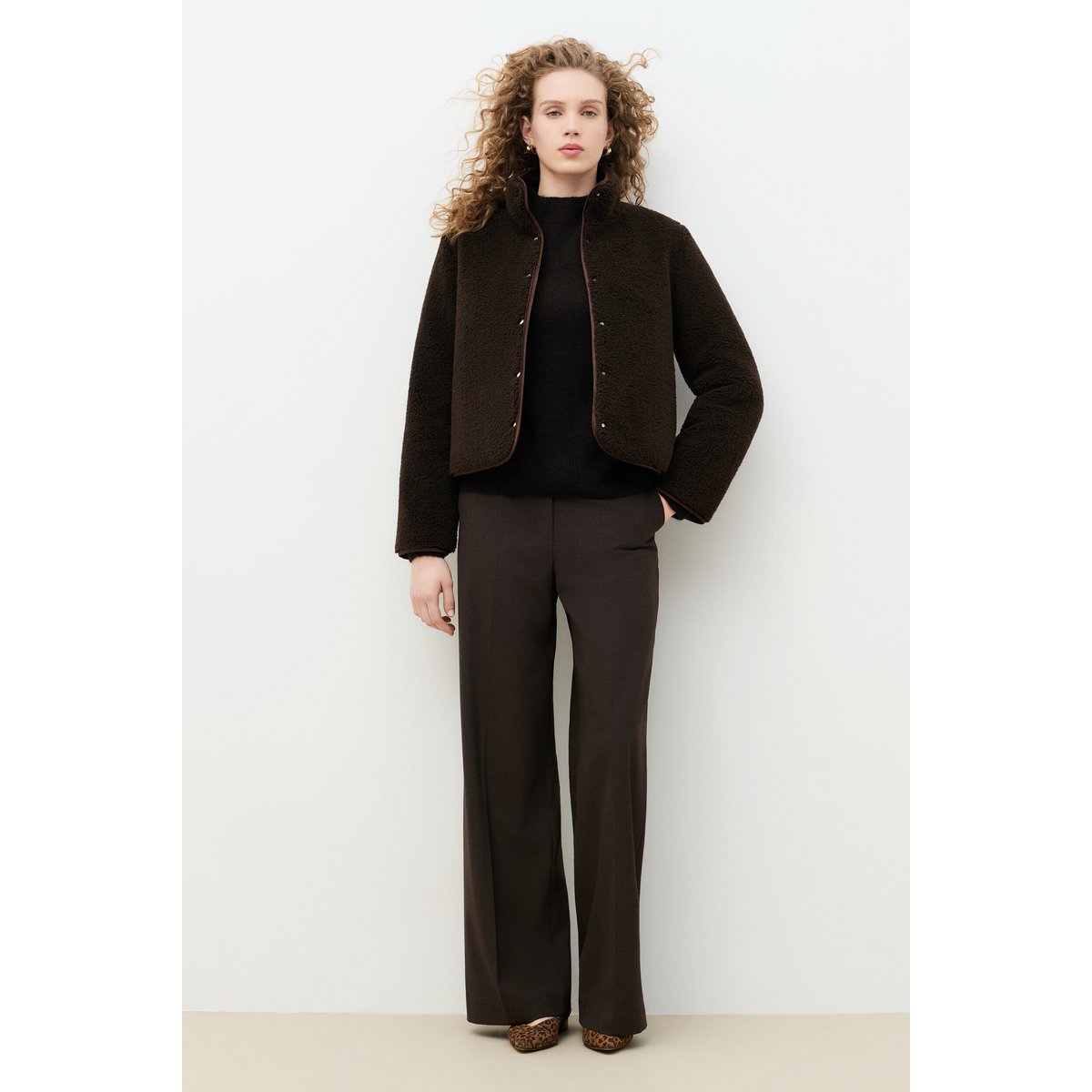 Manteau droit col montant GAMBERTINE marron foncé, CAROLL