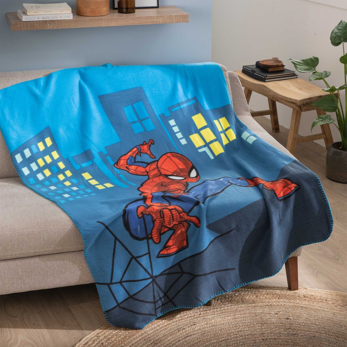 Plaid polaire imprimé 100% polyester, HERO bleu, SPIDER-MAN