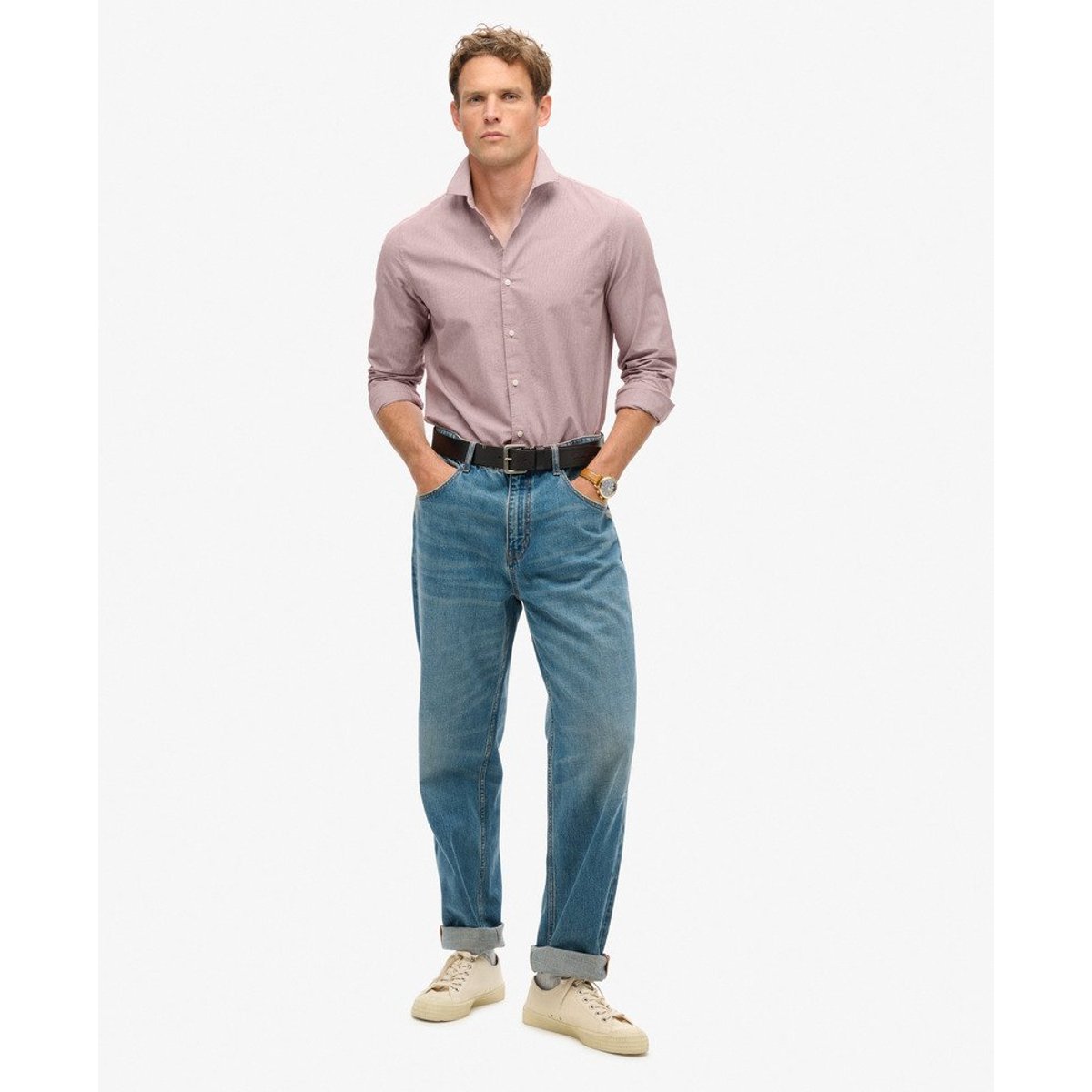 Chemise décontractée à manches longues acajou rouge, SUPERDRY