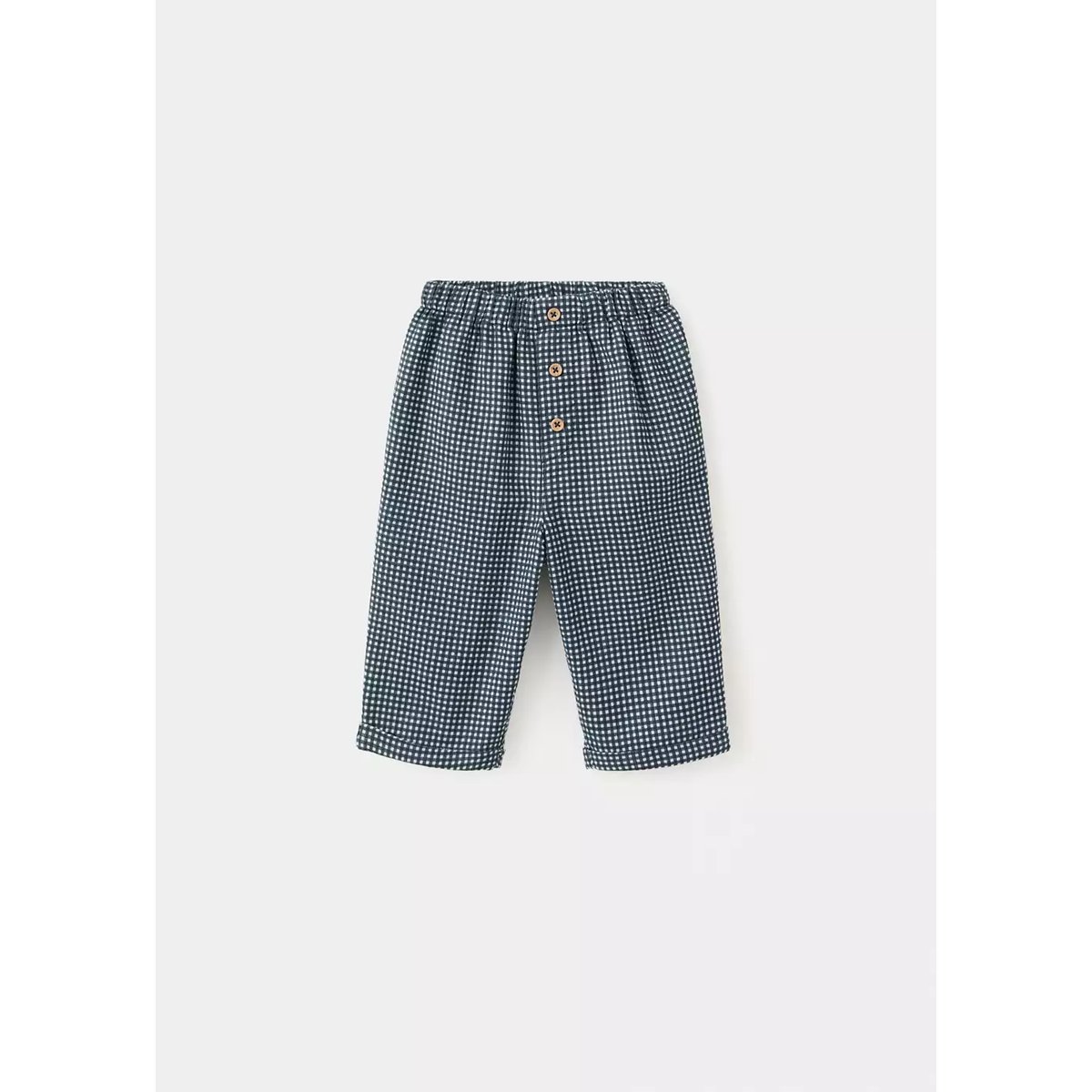 Pantalon taille élastique à carreaux bleu pétrole, MANGO BABY