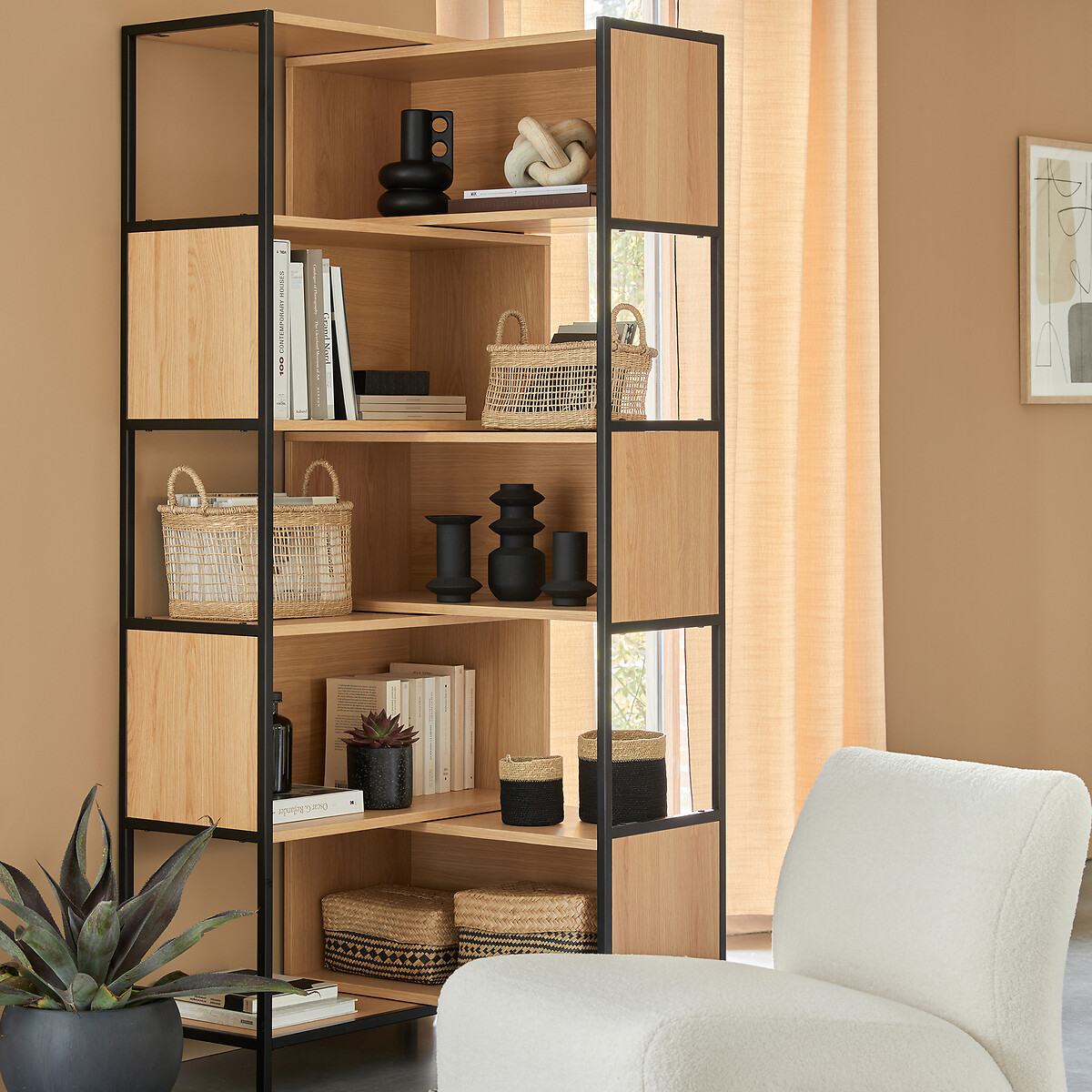 Bibliothèque modulable et extensible, en plaqué chêne, VOLGA naturel, LA REDOUTE INTERIEURS