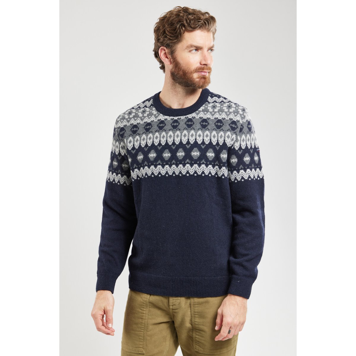 Pull jacquard en laine recyclée marine deep, ARMOR-LUX