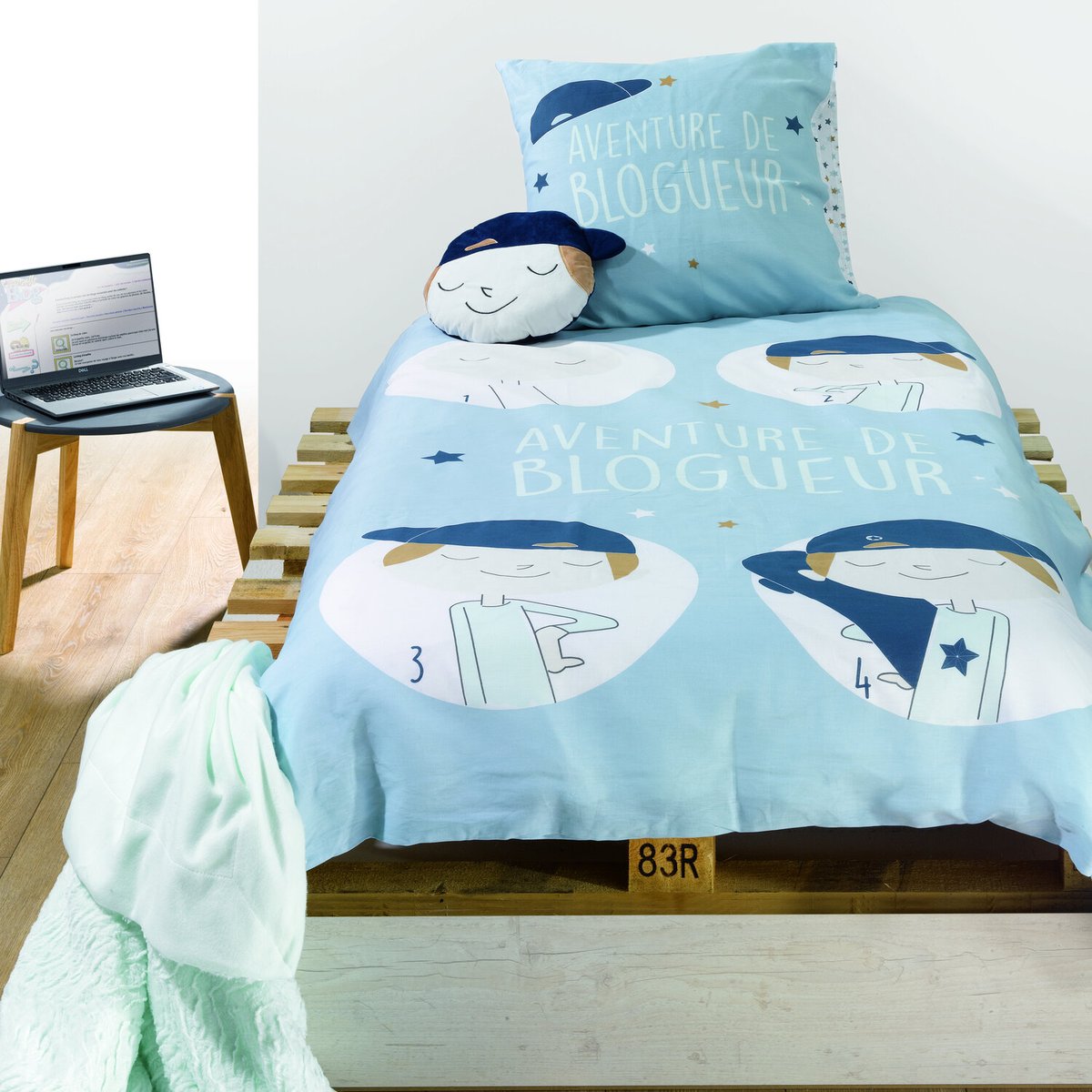 Parure de lit enfant coton, BLOGUEUR bleu, C DESIGN HOME TEXTILE
