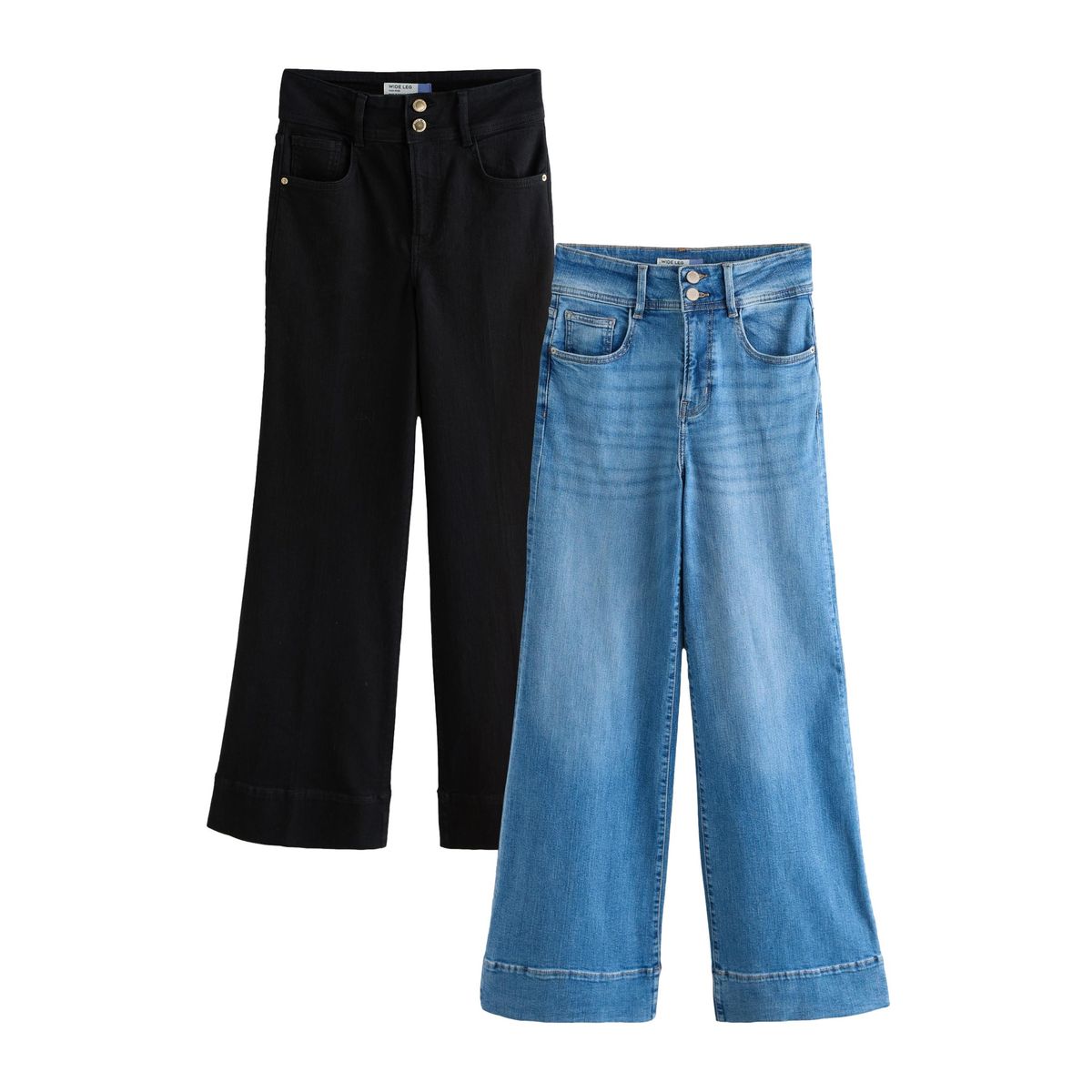 Jean taille haute stretch large, lot de 2 bleu/noir, NEXT
