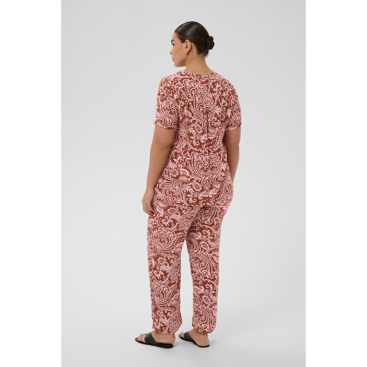 Blouse à manches courtes marron rose henna ballerina paisley, KAFFE CURVE