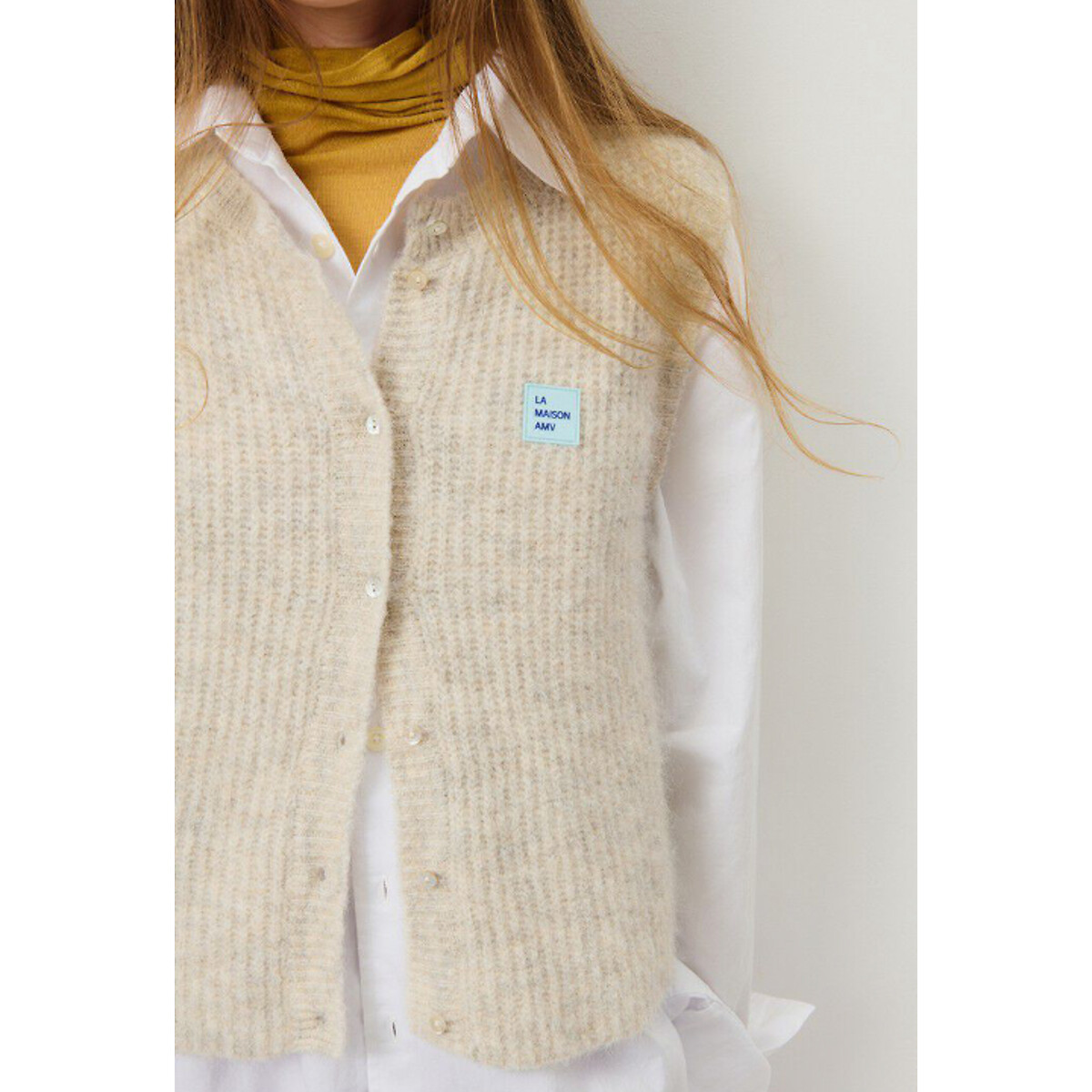 Gilet senza maniche girocollo EAST beige chiné, AMERICAN VINTAGE